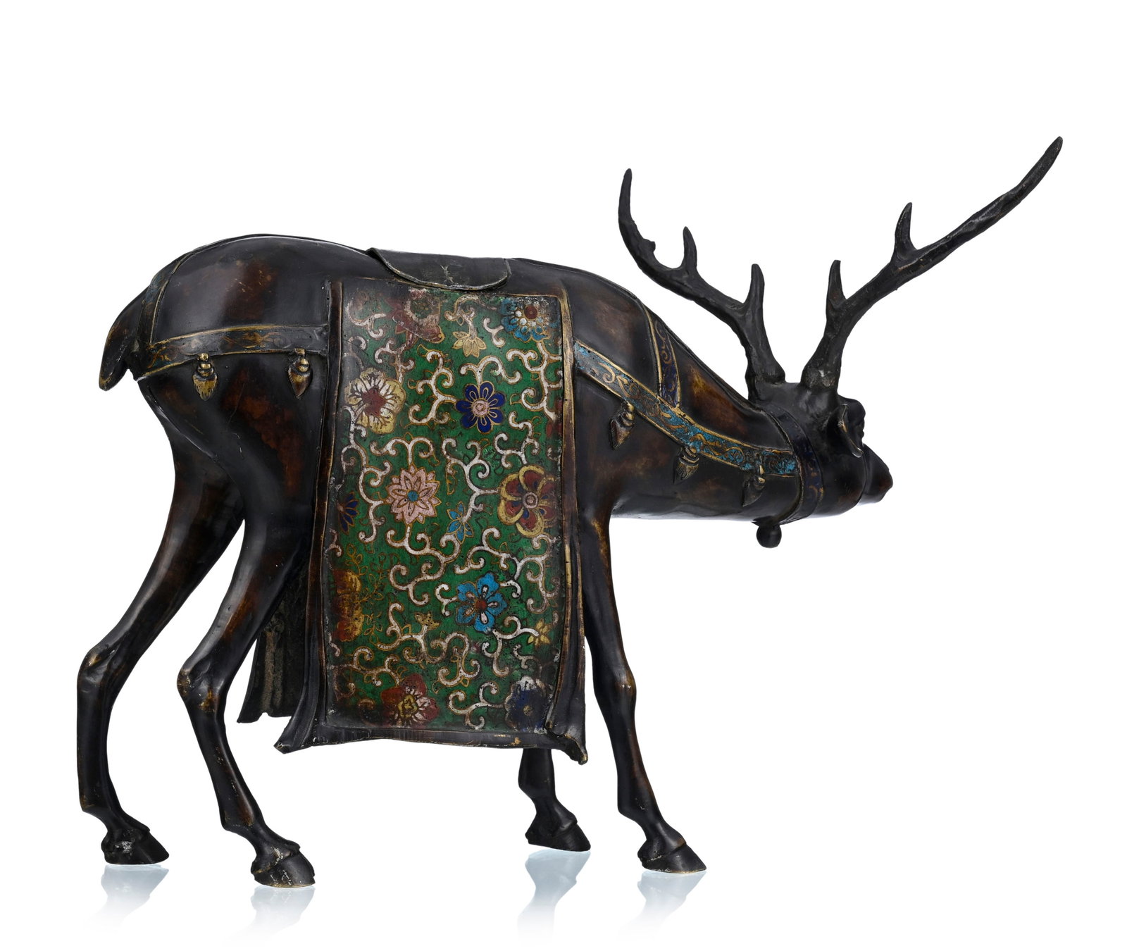 Brûle-parfum en bronze et émaux cloisonnés en forme de cerf, Japon, XIX-XXe s., montu - 2