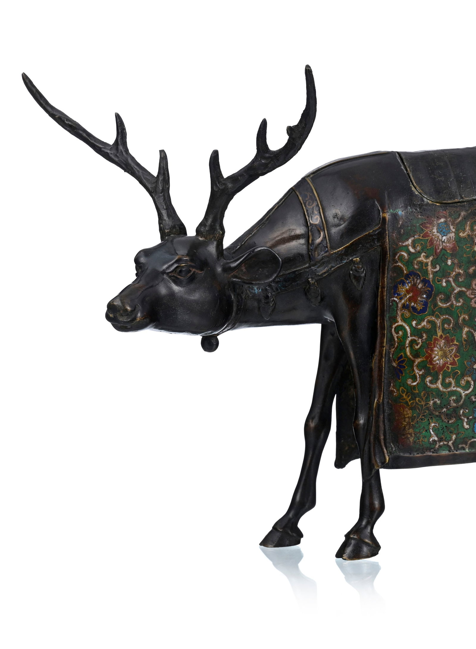 Brûle-parfum en bronze et émaux cloisonnés en forme de cerf, Japon, XIX-XXe s., montu - 3