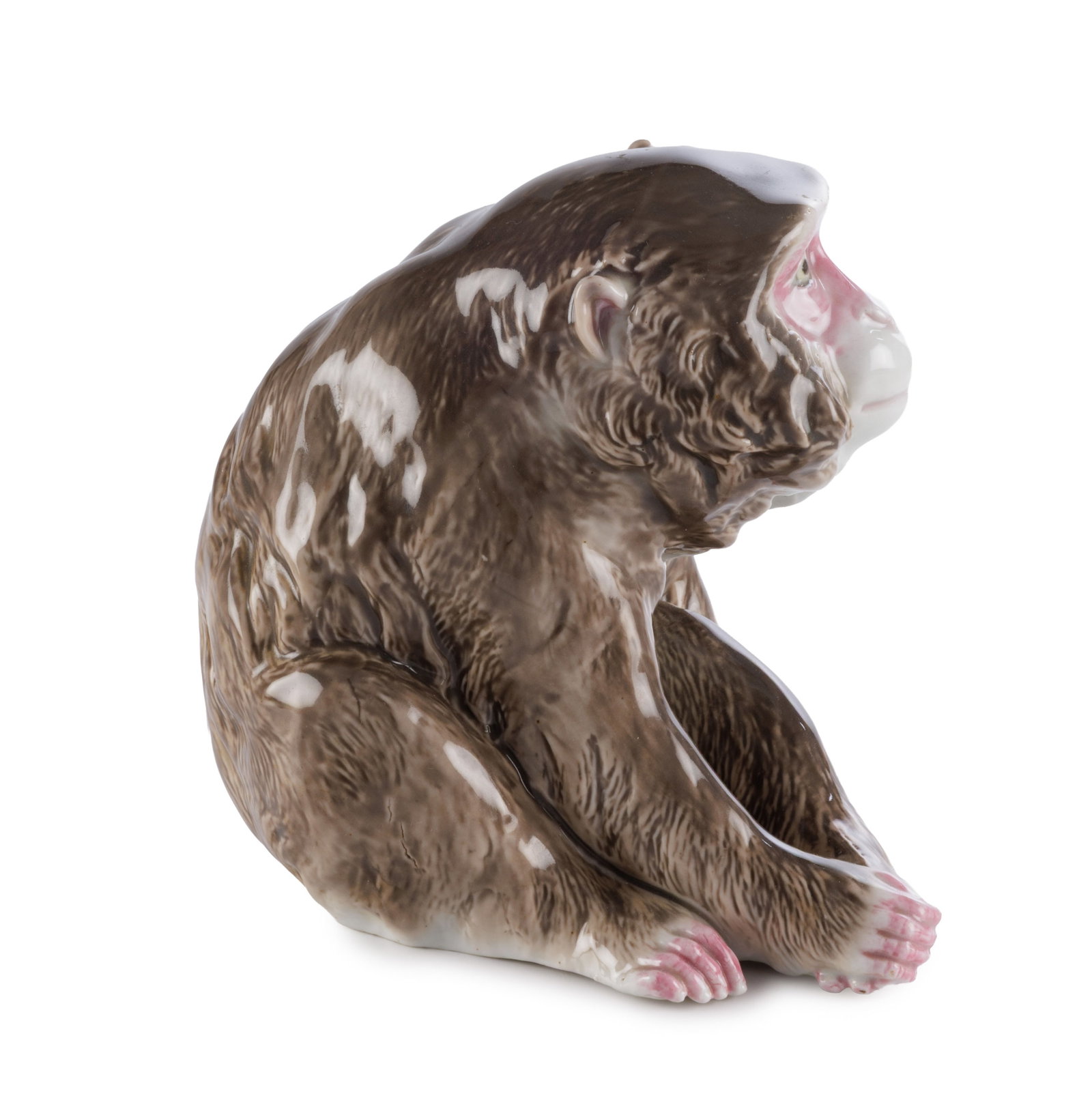 Singe assis, sculpture en porcelaine, Japon, moderne, marque JAPAN sous la base, h. 14,5 cm - 3