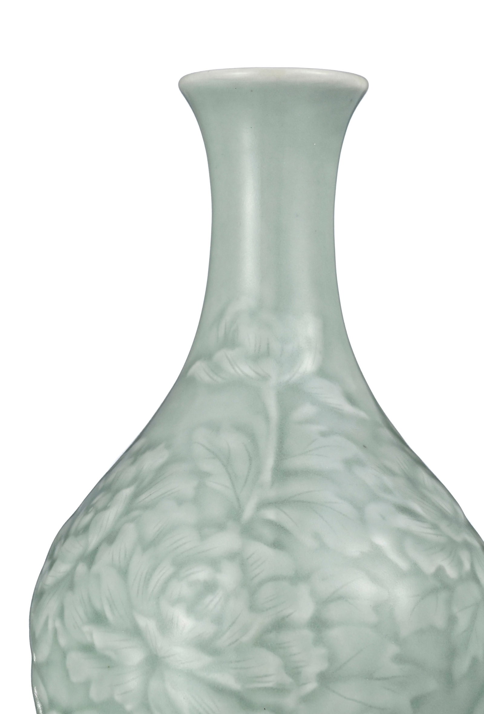 Vase en porcelaine à glaçure céladon, Corée, moderne, décor de rinceaux de  - 3