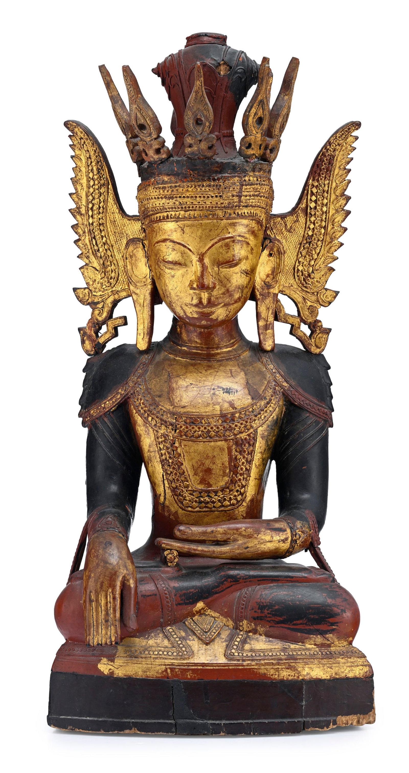 Bouddha Jambupati assis, sculpture en bois laqué et doré, Birmanie, probablement époq (1 of 4)