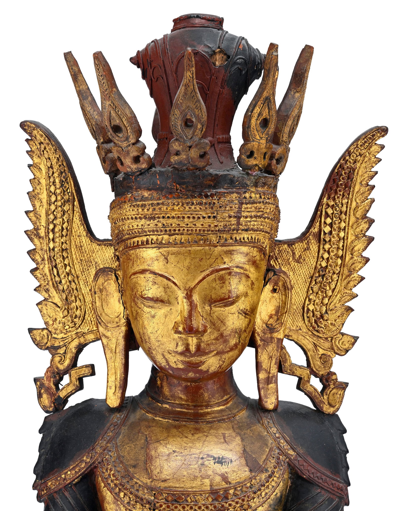Bouddha Jambupati assis, sculpture en bois laqué et doré, Birmanie, probablement époq - 2