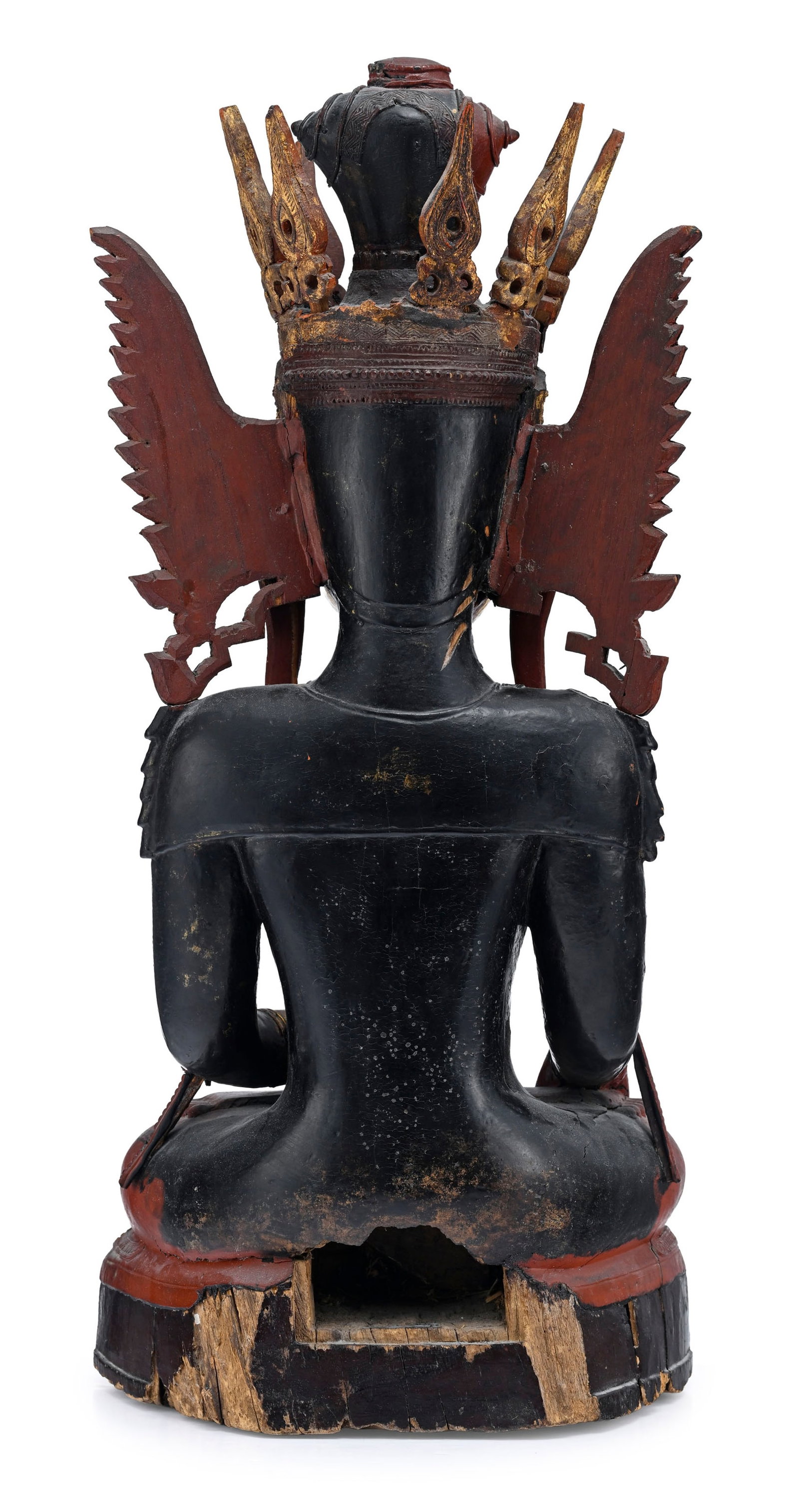 Bouddha Jambupati assis, sculpture en bois laqué et doré, Birmanie, probablement époq - 3
