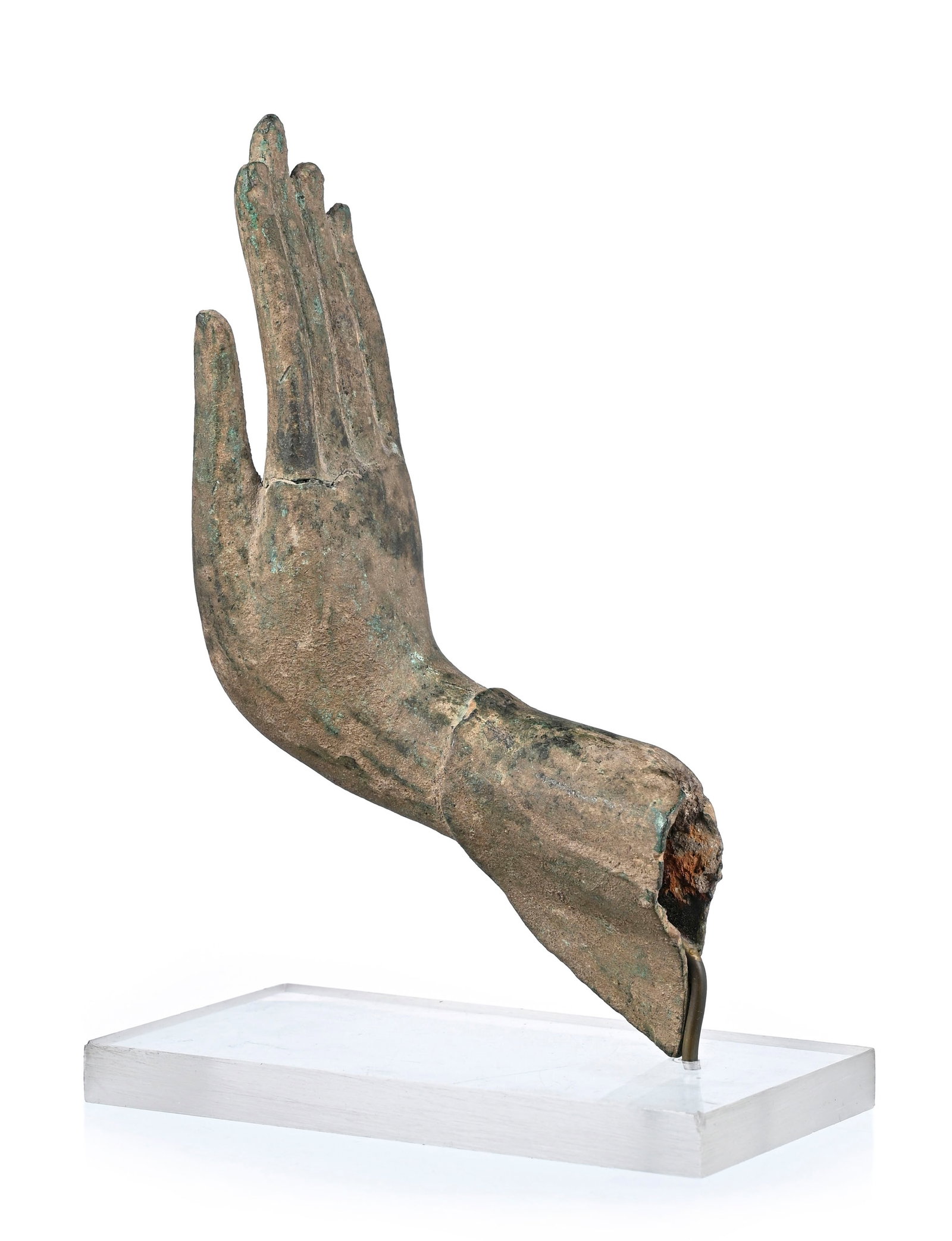 Main de Bouddha en bronze, Thaïlande, XIX-XXe s., adoptant l'abhaya mudra, sur socle (non solid - 2