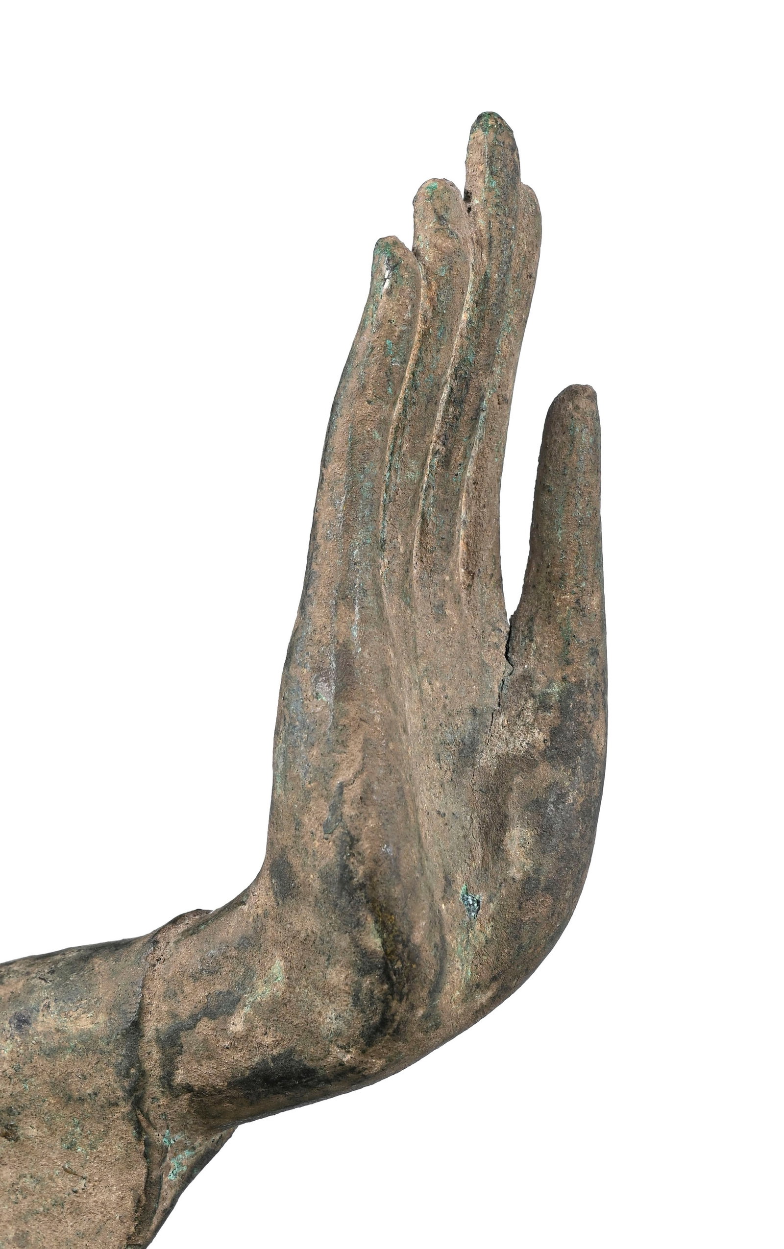 Main de Bouddha en bronze, Thaïlande, XIX-XXe s., adoptant l'abhaya mudra, sur socle (non solid - 3