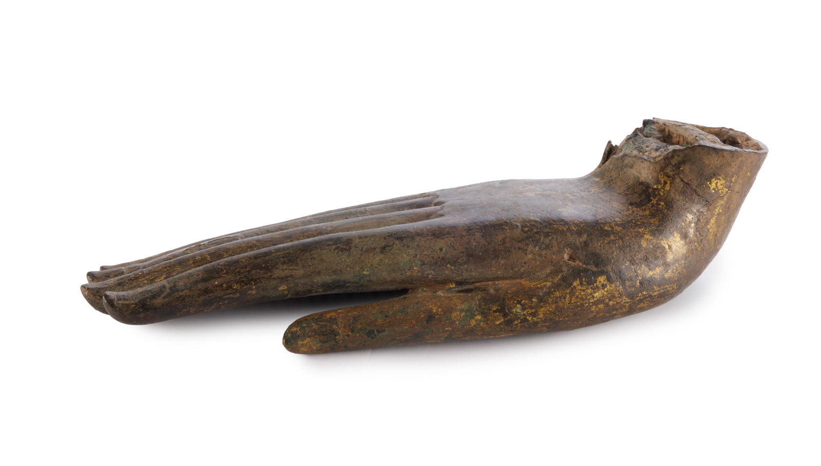 Ensemble de 3 mains de Bouddha en bronze partiellement doré, Thaïlande, XIX-XXe s., les tr - 4