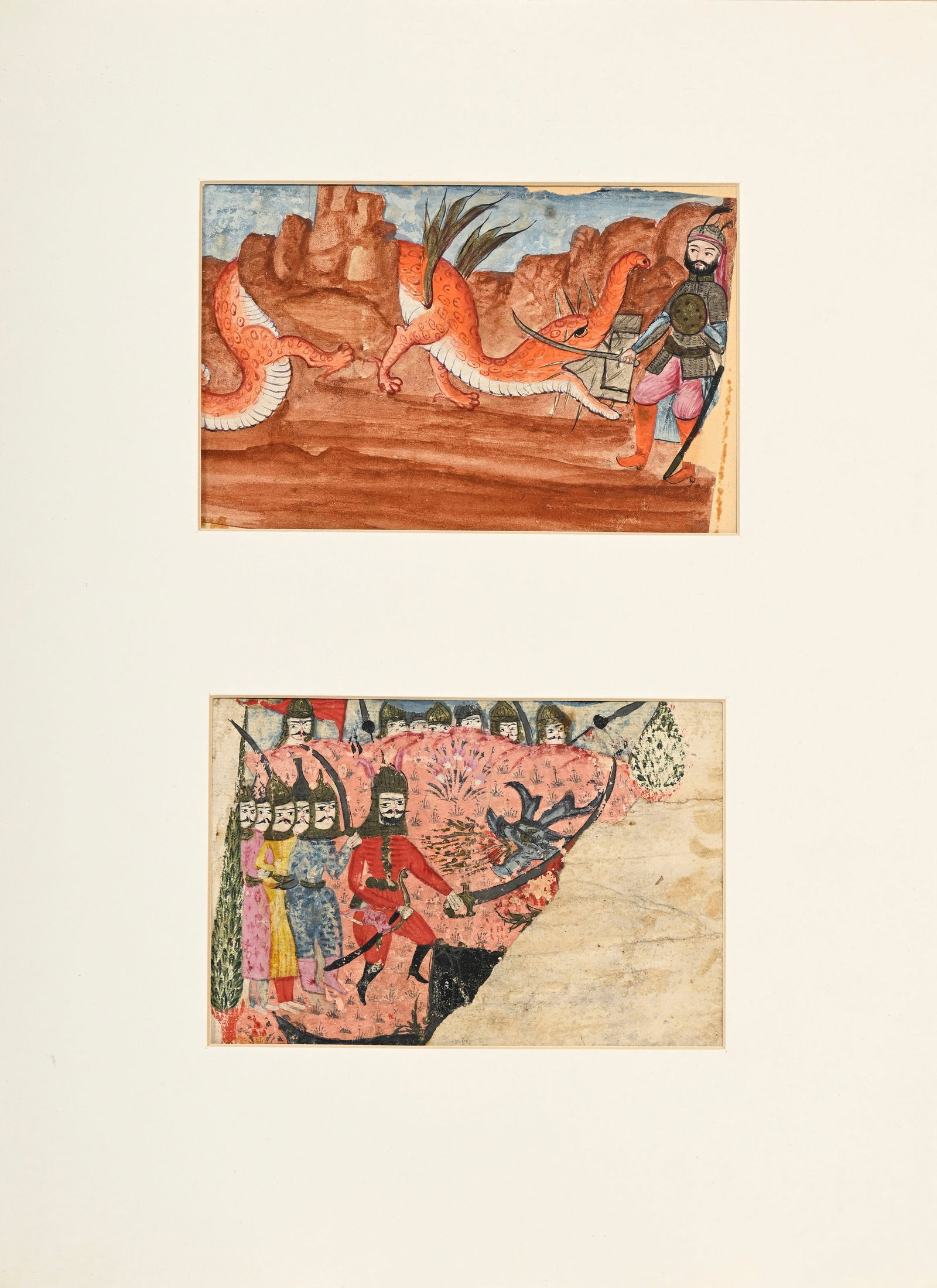 Ensemble de 6 miniatures montées deux par deux dans des passe-partout, Perse, XIX-XXe s.: toute (1 of 9)
