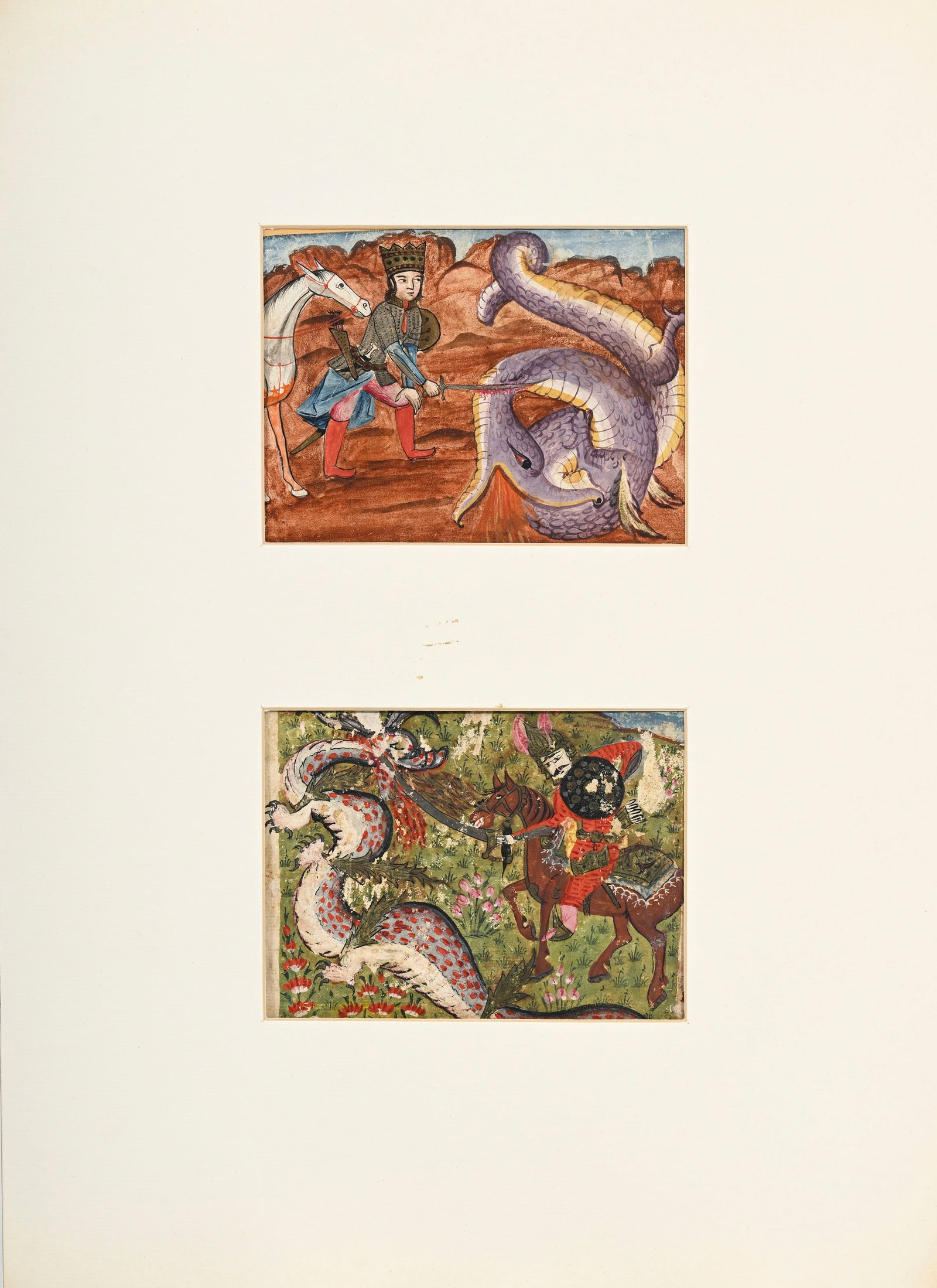 Ensemble de 6 miniatures montées deux par deux dans des passe-partout, Perse, XIX-XXe s.: toute - 2