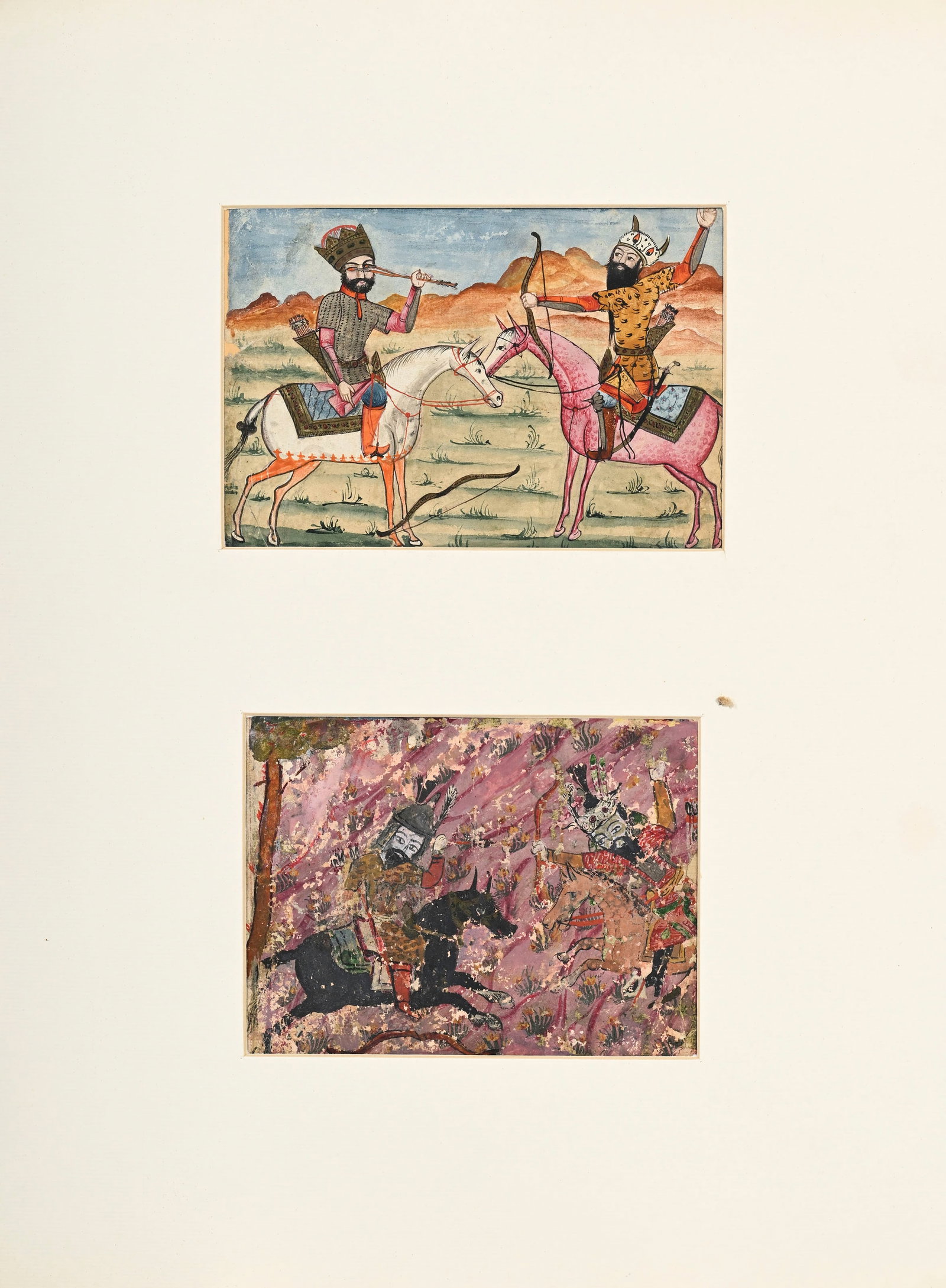 Ensemble de 4 miniatures montées dans trois passe-partout, Perse, XIX-XXe s.: toutes contenant  - 2