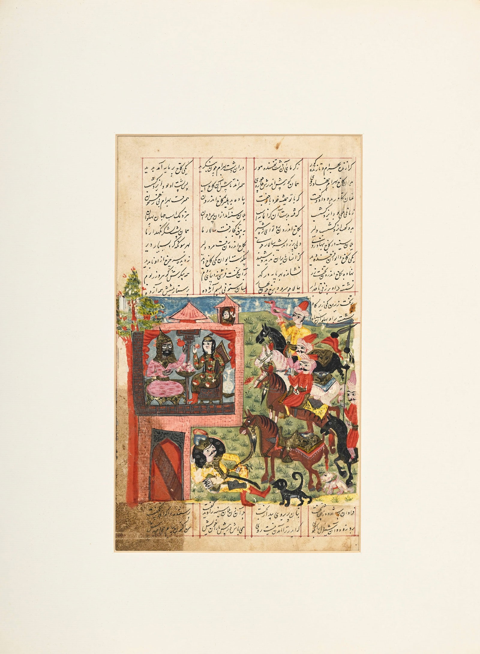 Ensemble de 4 miniatures montées dans trois passe-partout, Perse, XIX-XXe s.: toutes contenant  - 3