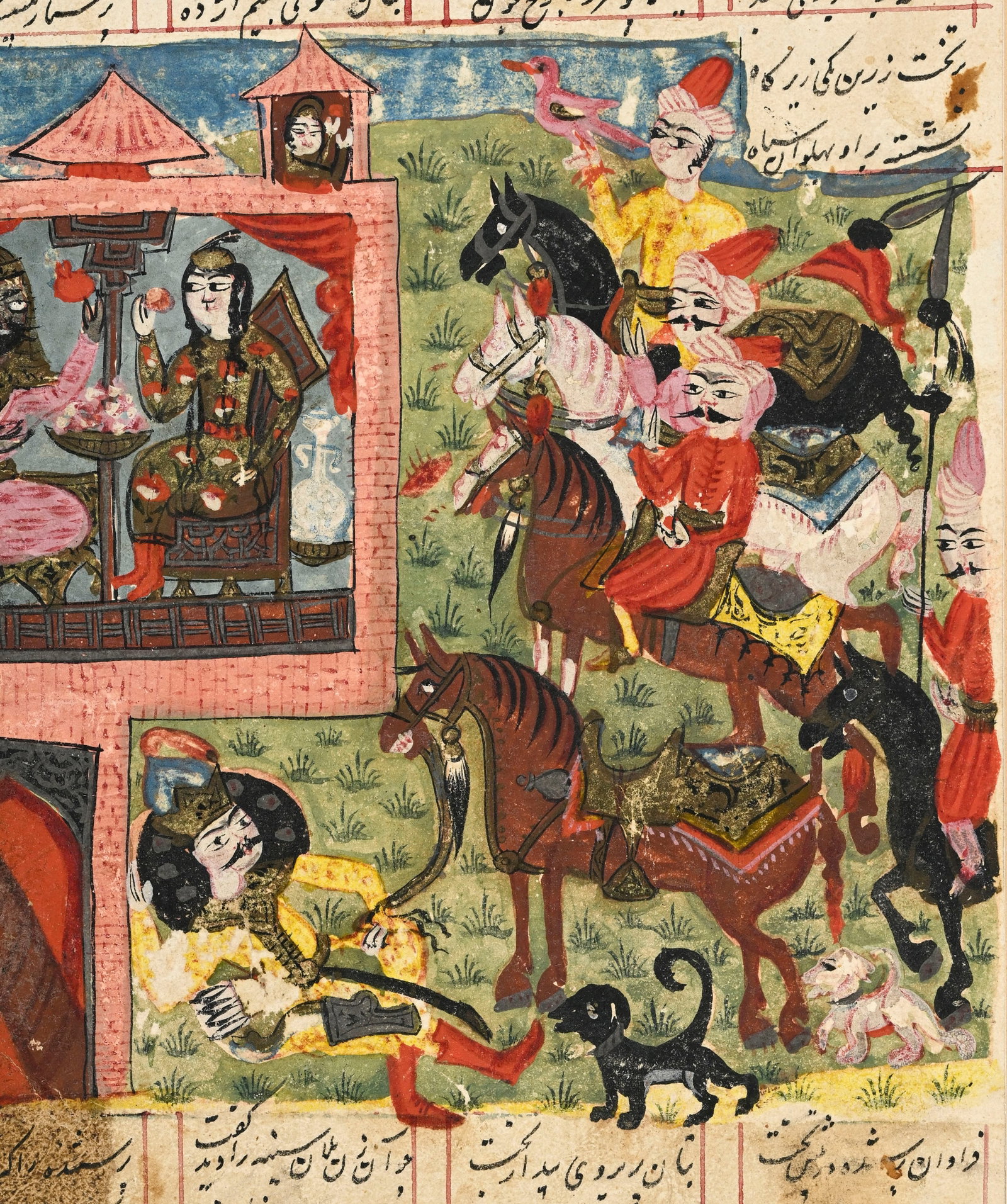 Ensemble de 4 miniatures montées dans trois passe-partout, Perse, XIX-XXe s.: toutes contenant  - 8