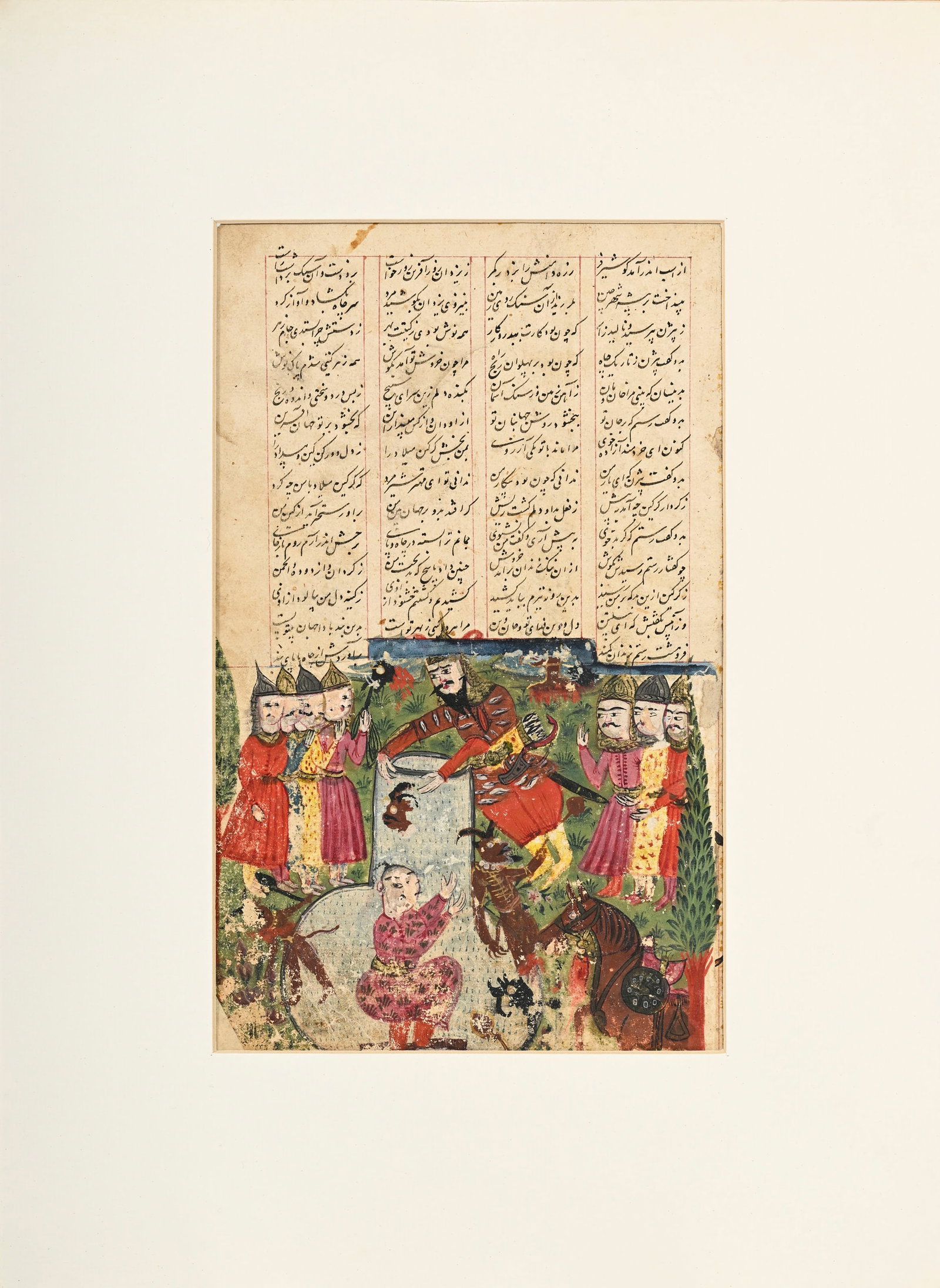 Ensemble de 4 miniatures montées dans trois passe-partout, Perse, XIX-XXe s.: 3 contenant des s - 2