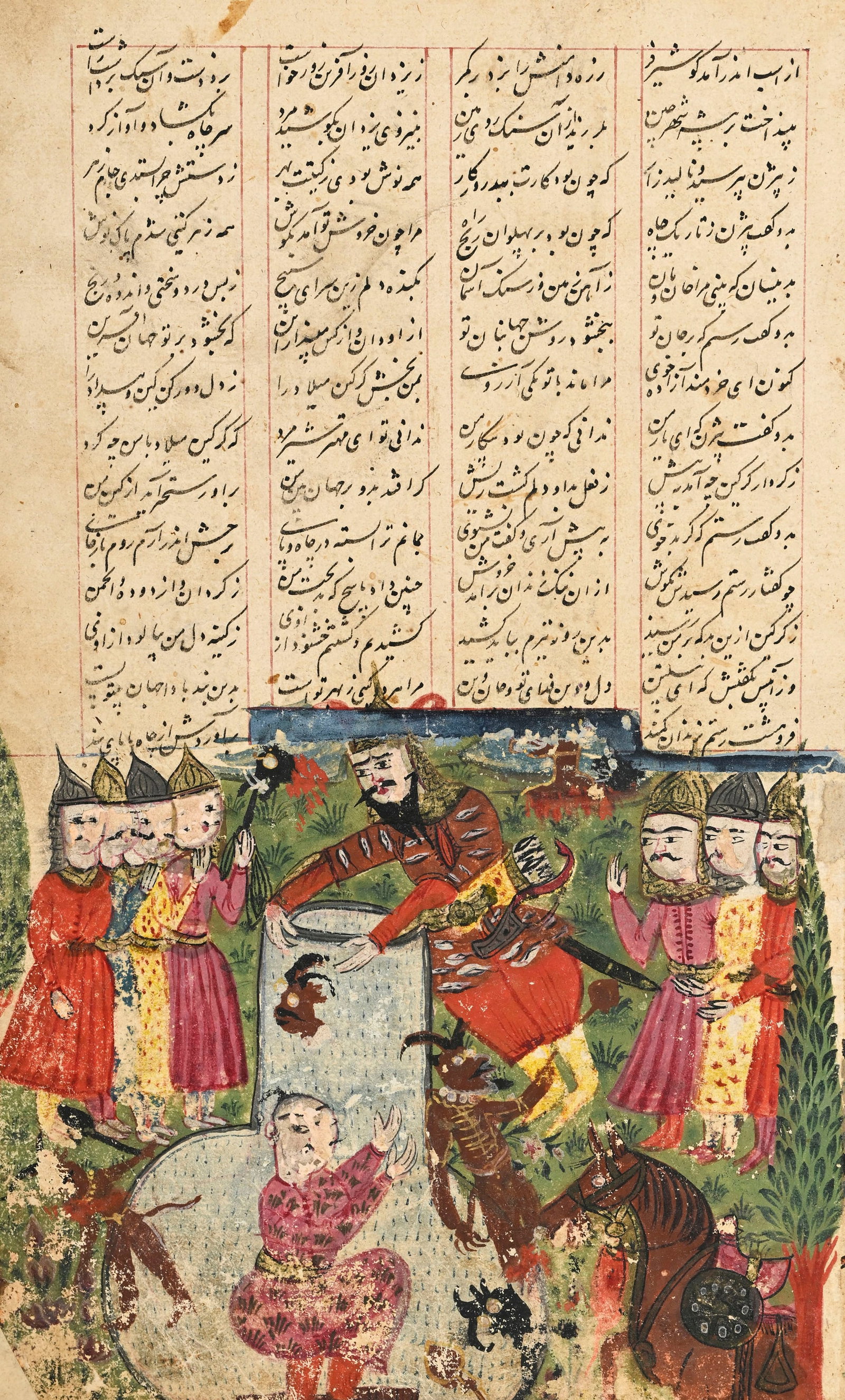 Ensemble de 4 miniatures montées dans trois passe-partout, Perse, XIX-XXe s.: 3 contenant des s - 6