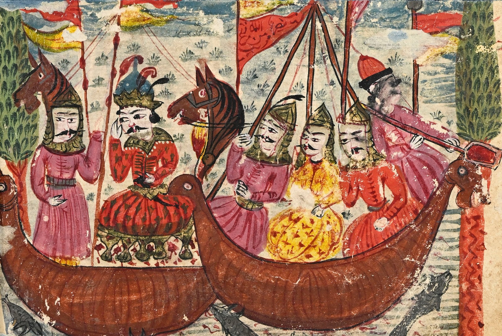 Ensemble de 4 miniatures montées dans trois passe-partout, Perse, XIX-XXe s.: 3 contenant des f - 6