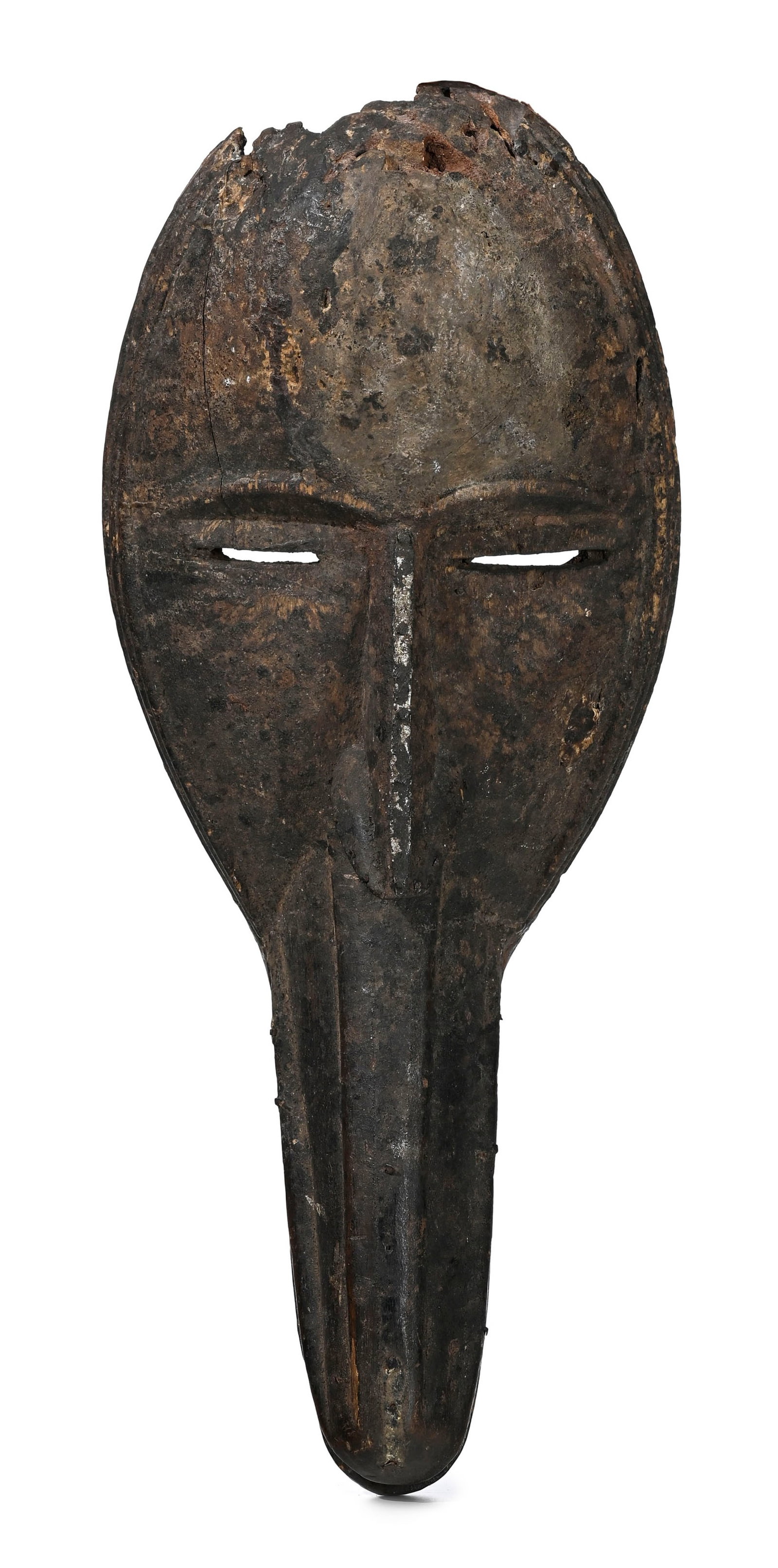 Masque anthropo-zoomorphe Dan/Mahou, bois à patine brun foncé et croûteuse, visage au (1 of 4)
