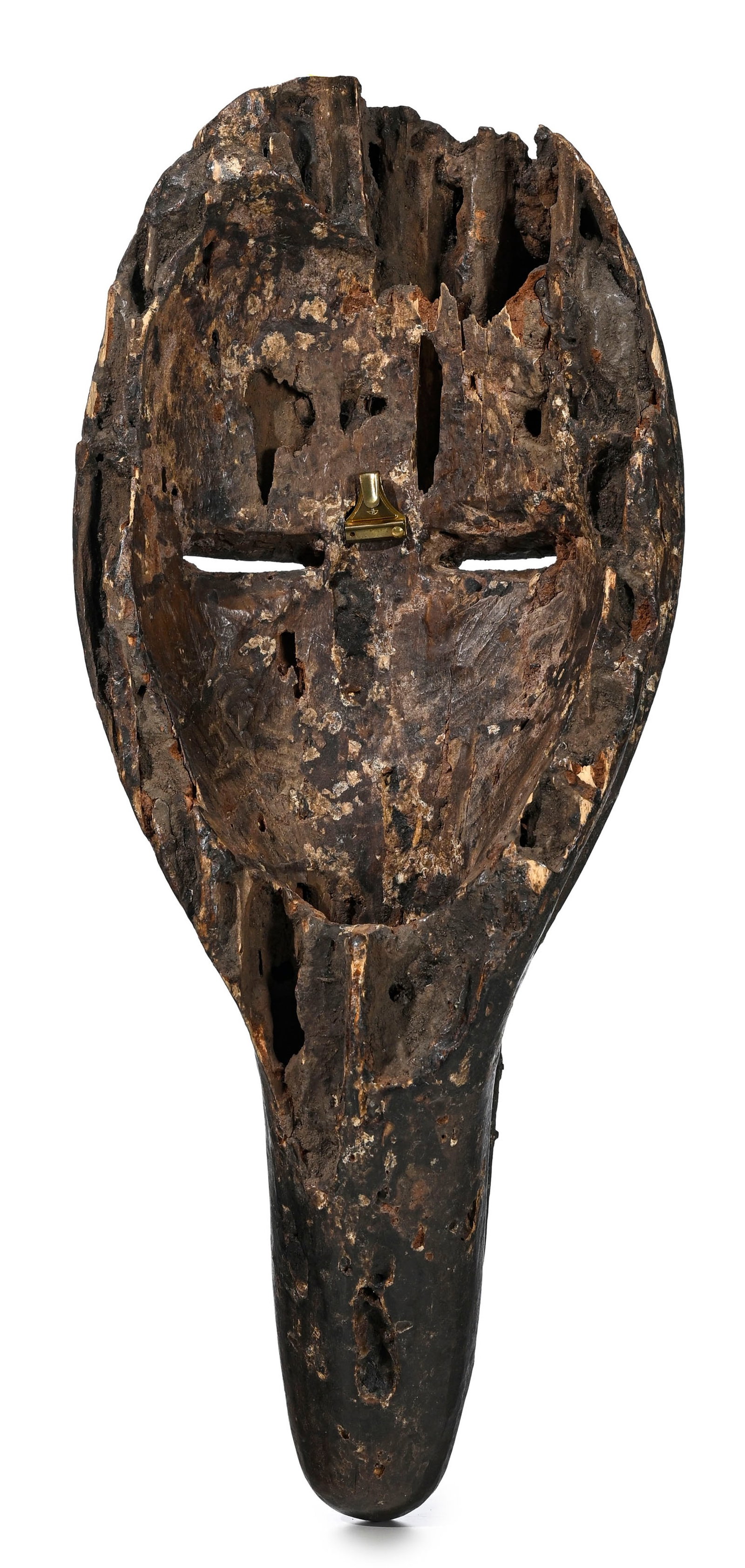 Masque anthropo-zoomorphe Dan/Mahou, bois à patine brun foncé et croûteuse, visage au - 3