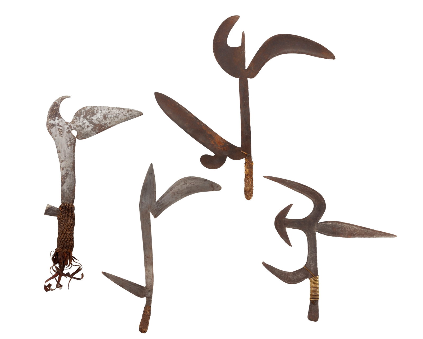 Ensemble de 4 couteaux de jet de RCA/RDC (Banda, Ngbaka ou Zande), lames en fer à branches mult - 2