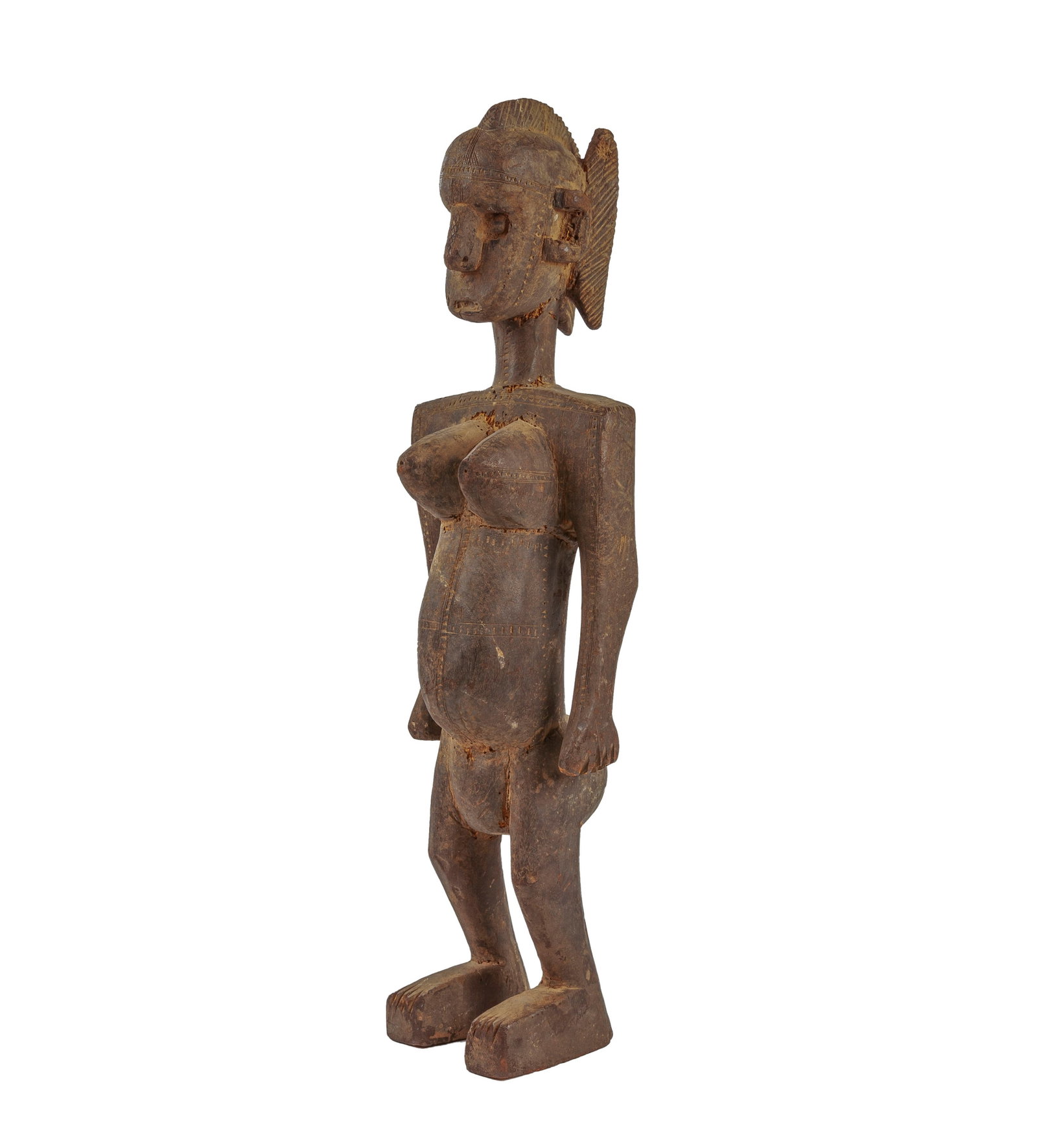 Statue féminine Bambara, bois à patine brun-gris, aux seins et fessier proéminents, s - 2