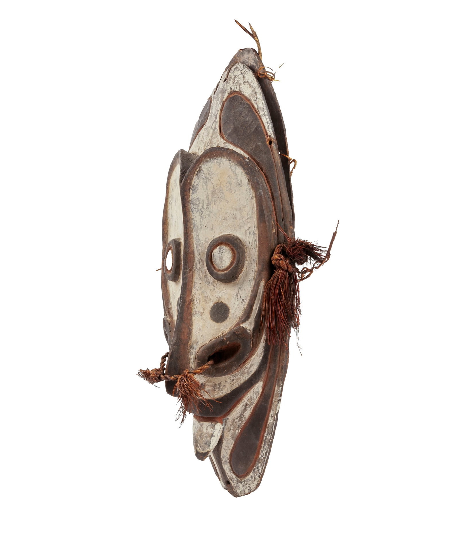 Masque anthropomorphes Iatmul, bois, pigments (blancs et ocre) et fibres végétales tress&# - 2