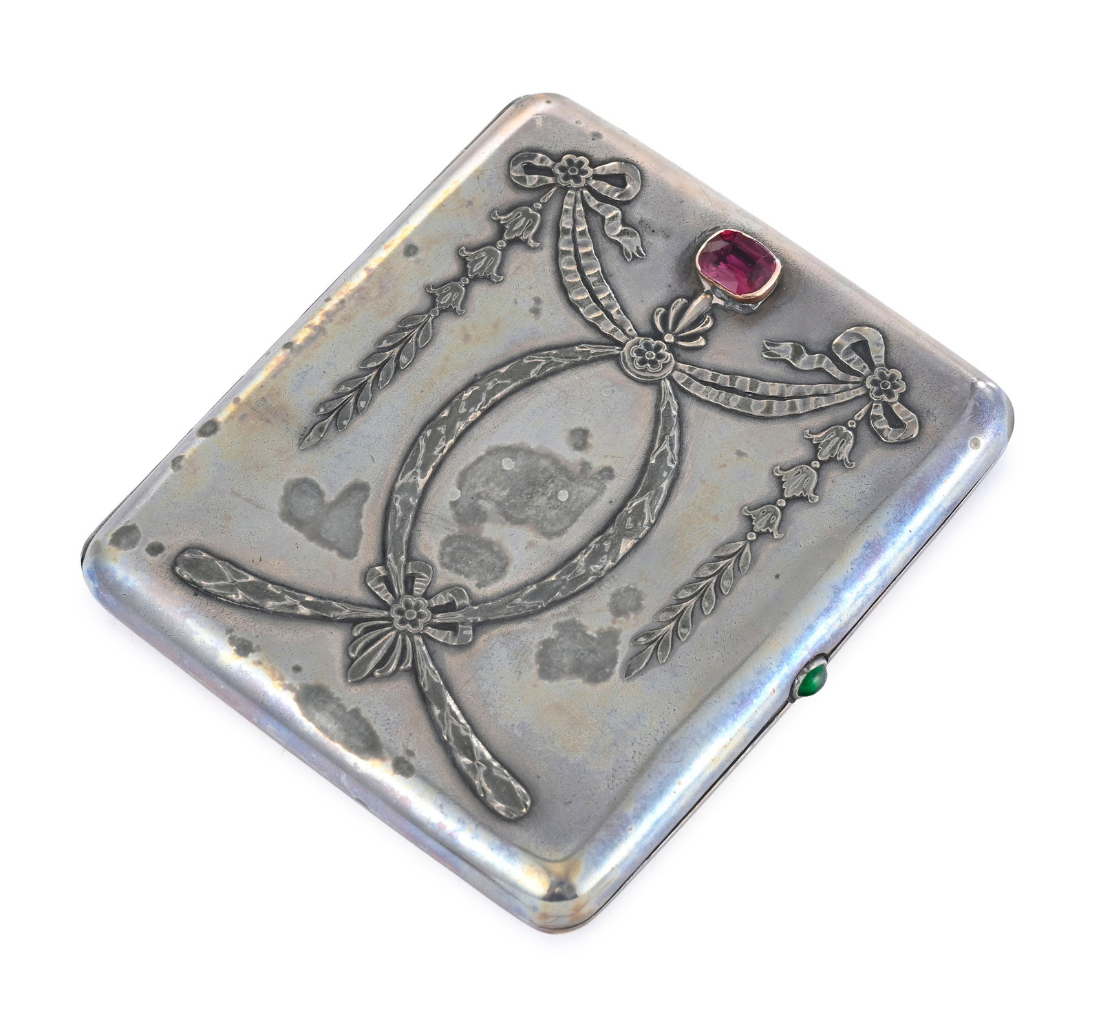 Étui à cigarettes en argent serti de pierres, Khlebnikov, Moscou, 1908-1917, au décor - 2