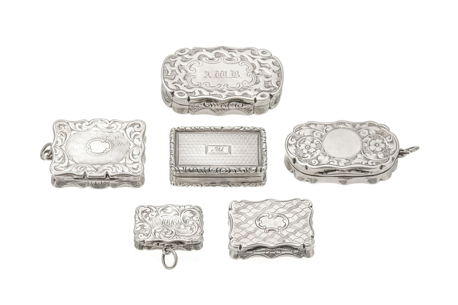 Ensemble de 6 vinaigrettes d'époque Victorienne en argent et vermeil anglais, 3 vinaigrettes gr (1 of 2)