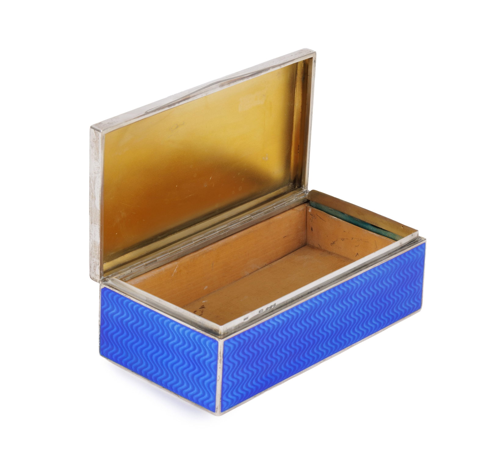 Boîte à cigares en argent 925 guilloché et émaillé bleu translucide, rev - 3