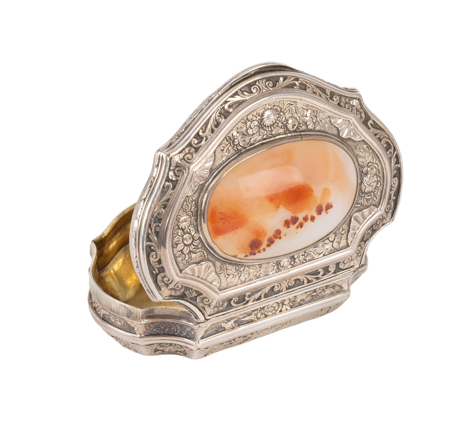 Tabatière de forme mouvementée en argent repoussé et ciselé, XIXe s., à d&# - 2