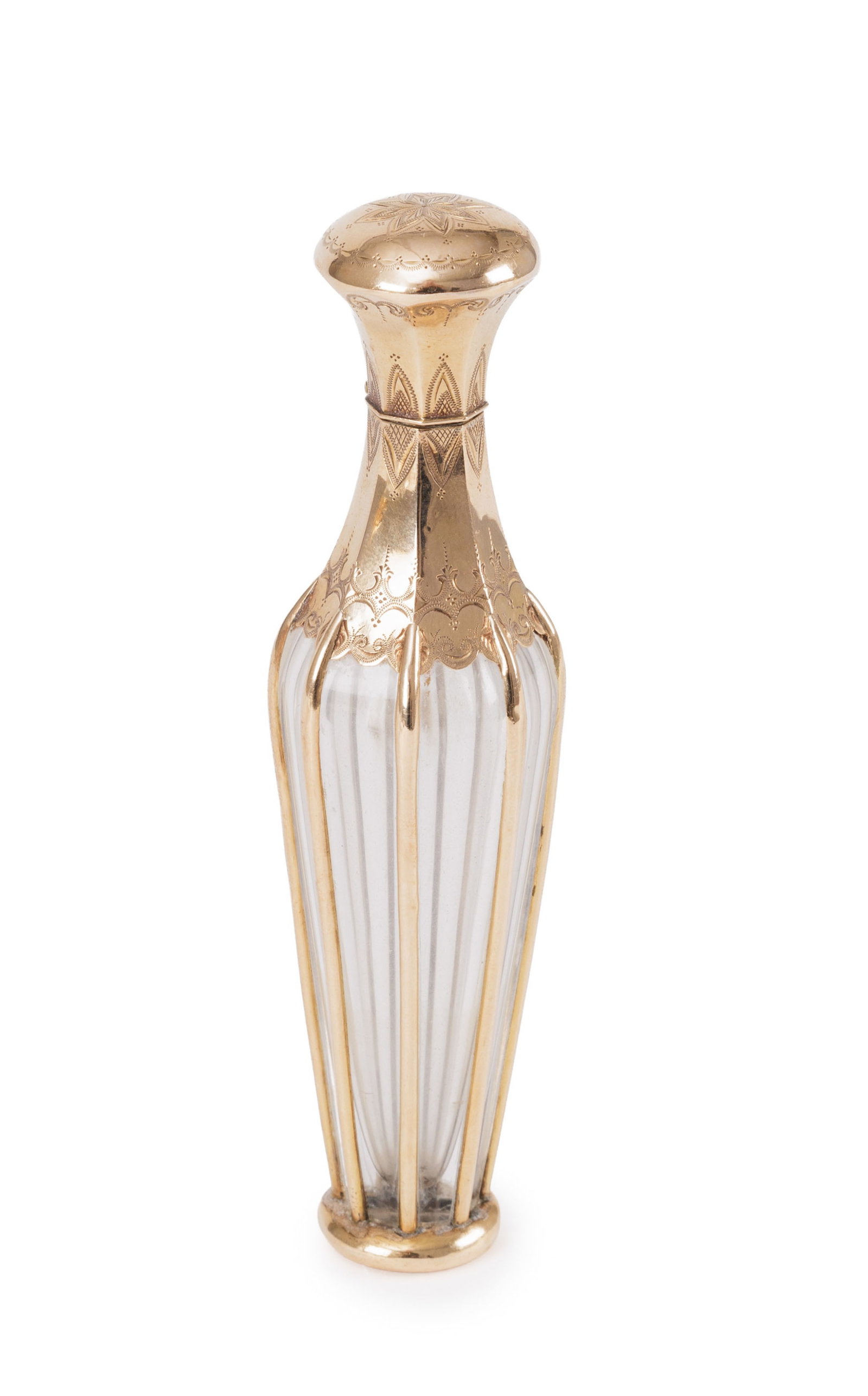 Ensemble de 5 flacons en verre taillé avec capsules en or, XVIII-XIXe s., divers tailles - 4