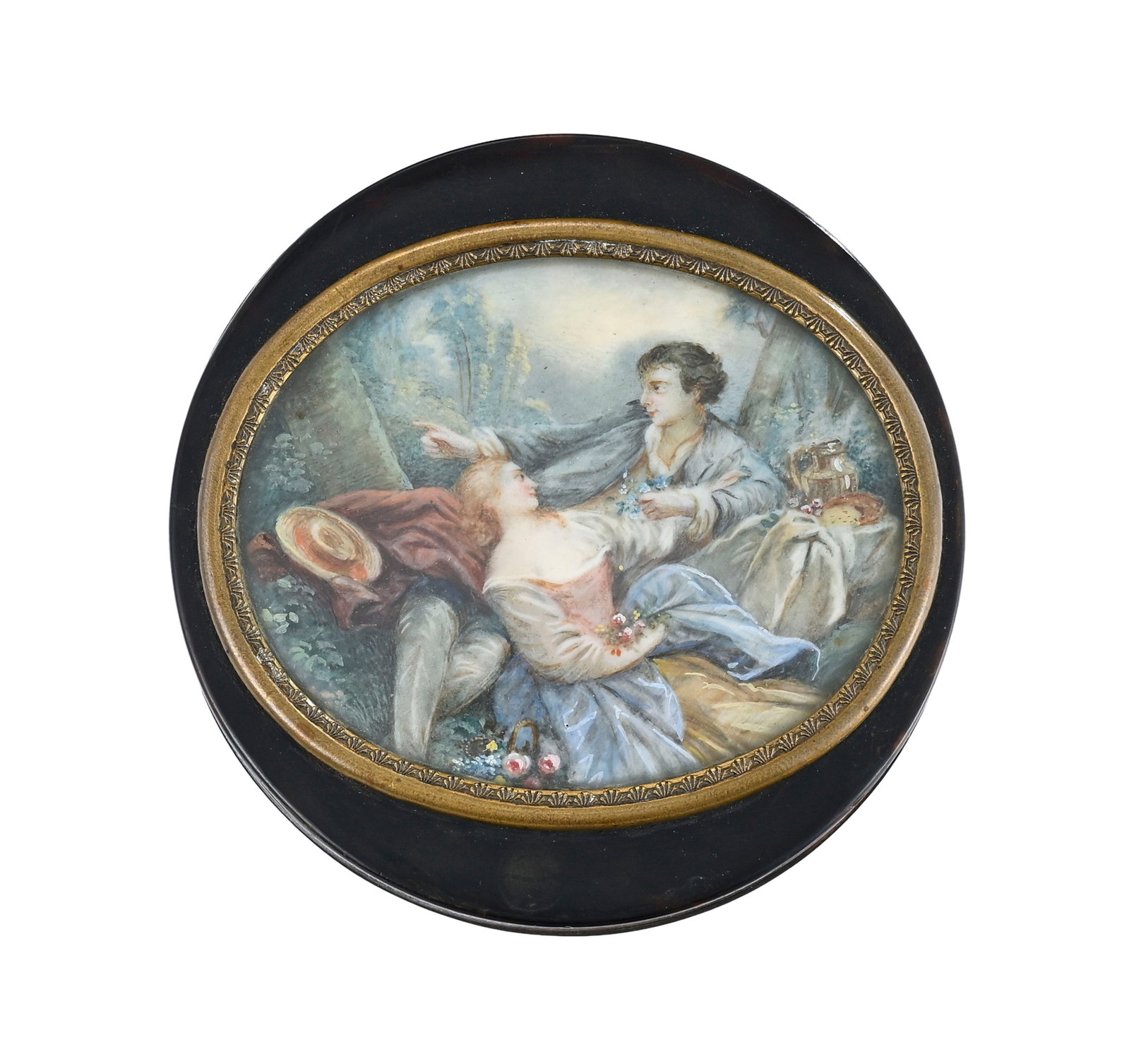 Boîte ronde en écaille, couvercle centré d'une miniature, France XIXe s., figurant un - 5