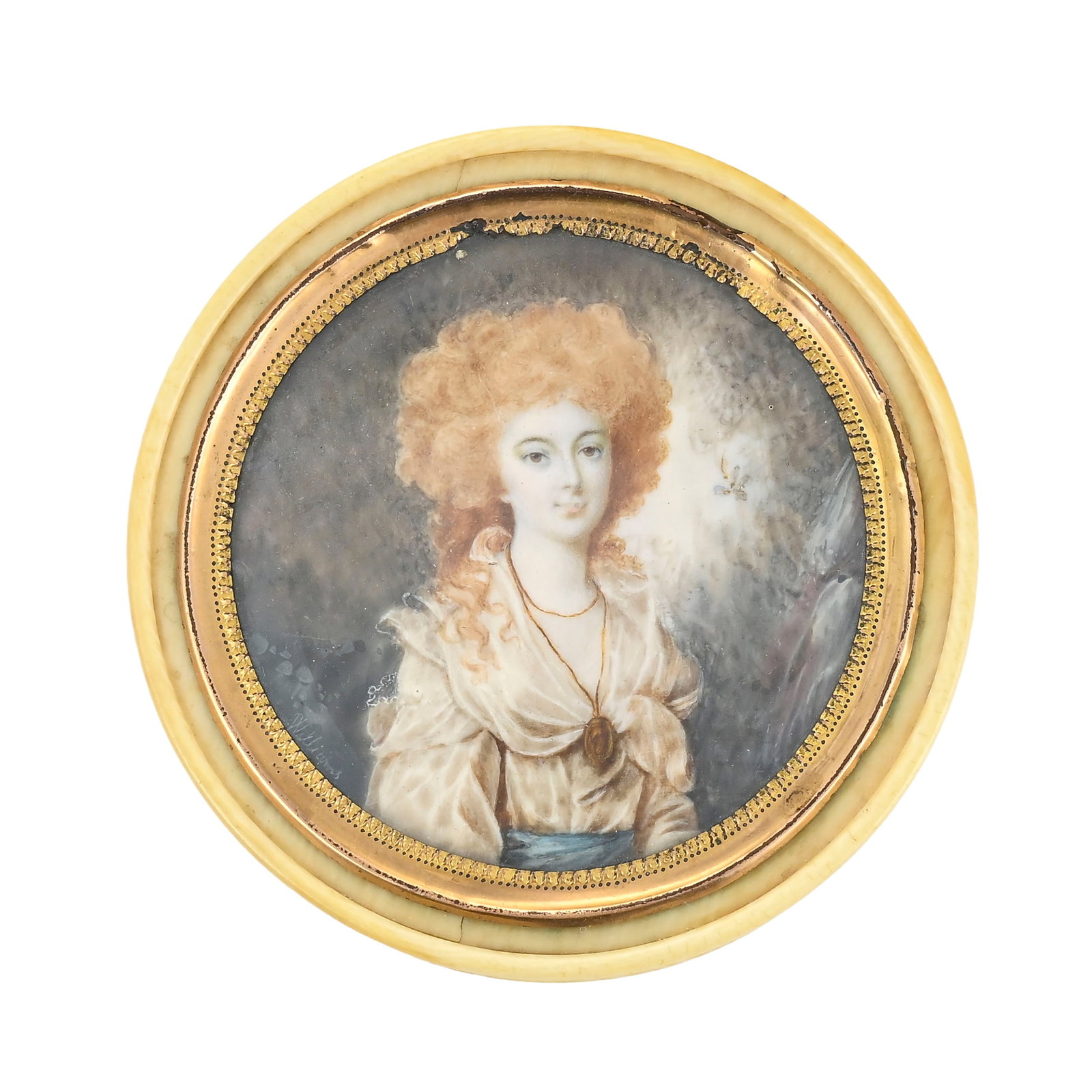 Boîte en ivoire et écaille centré d'un portrait en miniature, France XIXe s., figuran - 5