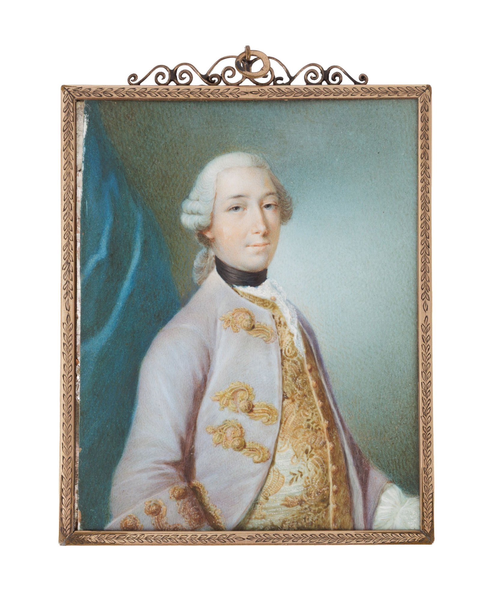 École autrichienne, vers 1770, portrait d’un gentilhomme en habit de cour, miniature rect (1 of 2)