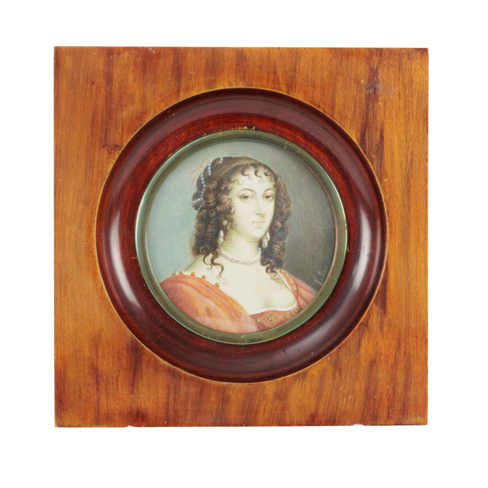 Ecole française, XIXe s., Henriette Marie de France, présumé, portait en miniature su (1 of 2)