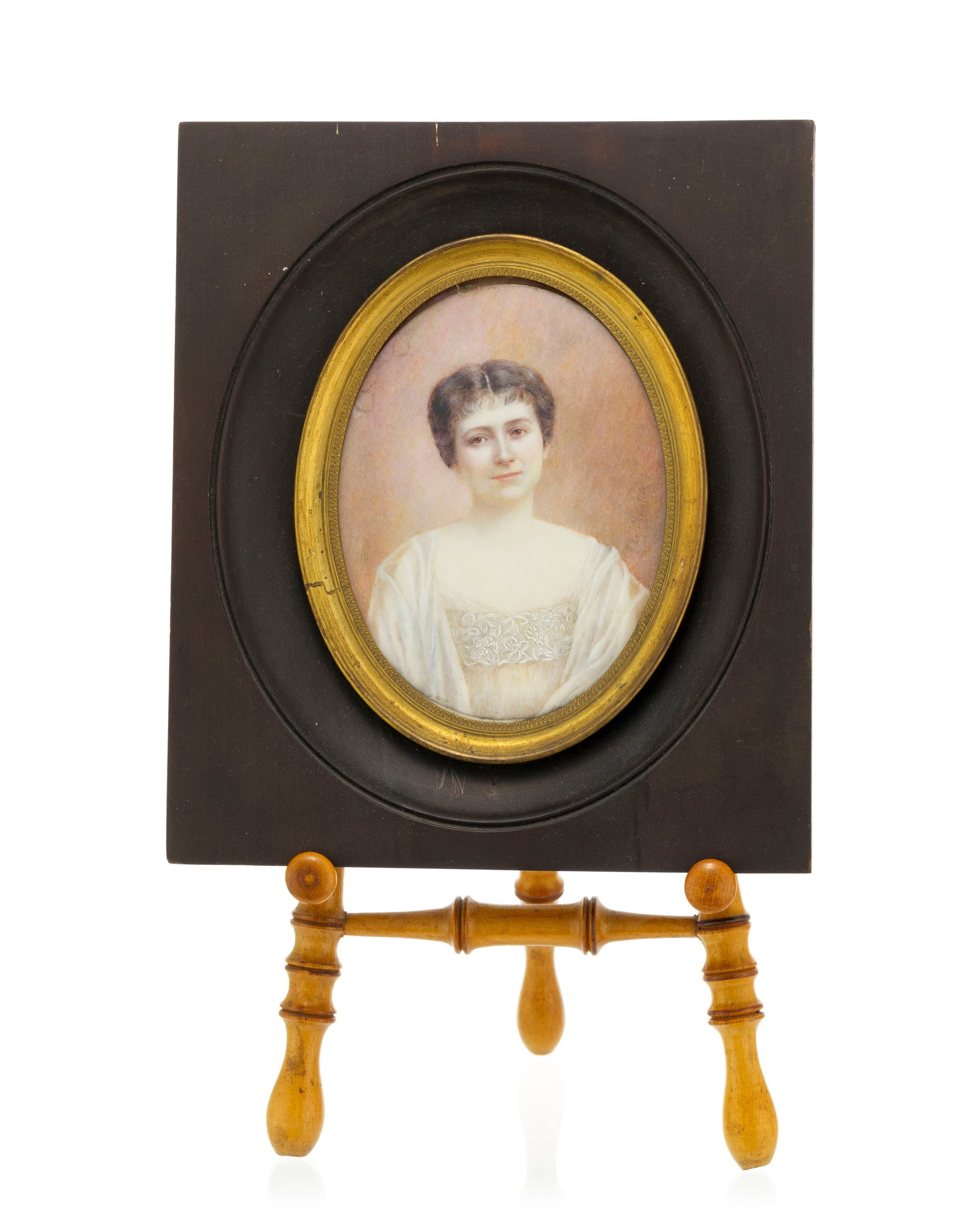 Portrait d’une dame en robe blanche, miniature, début du XIXe s., aquarelle et gouache su (1 of 3)