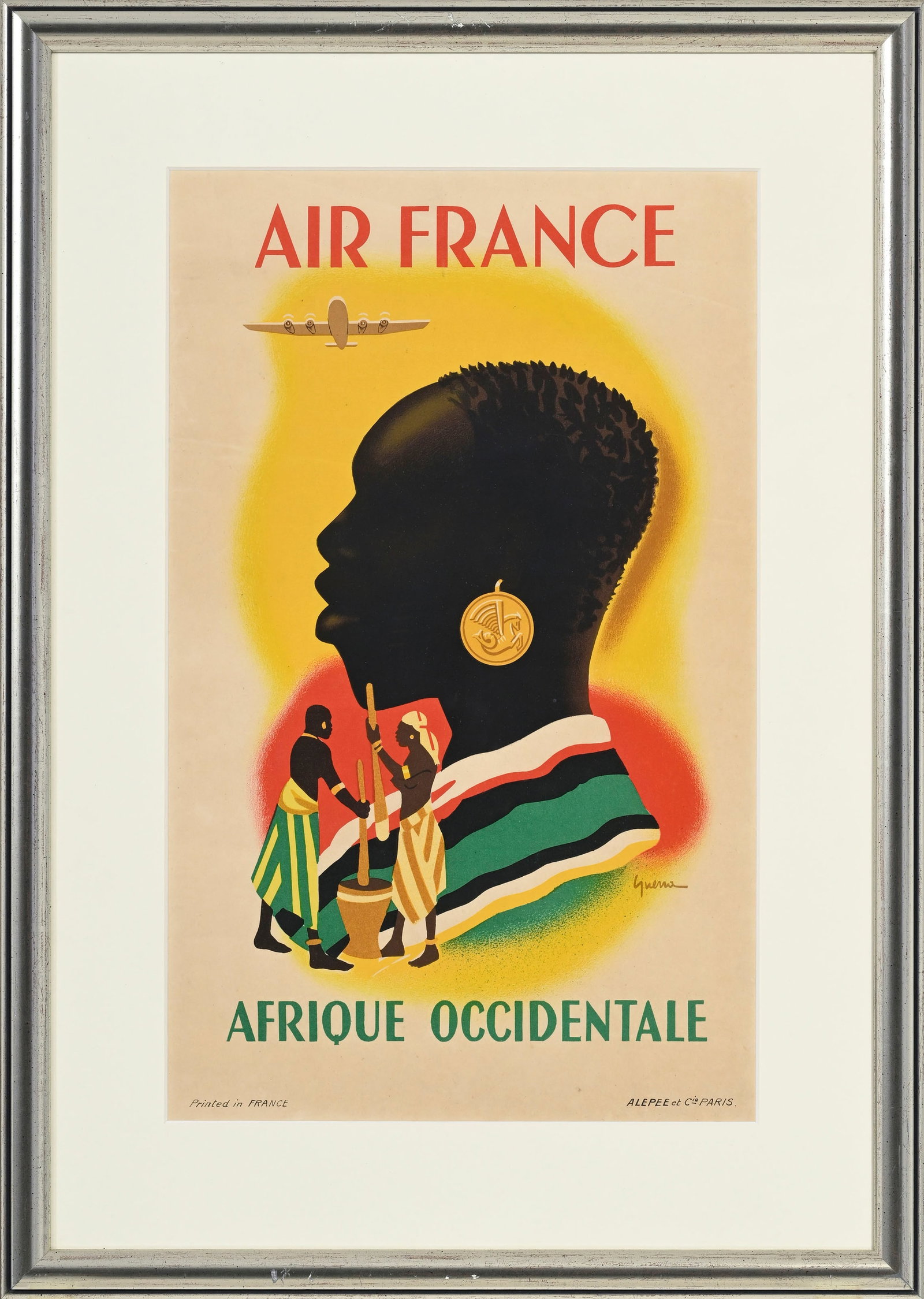 Vincent GUERRA, Air France, Afrique Occidentale, circa 1948, Alepee et Cie Paris, affiche encadr - 2