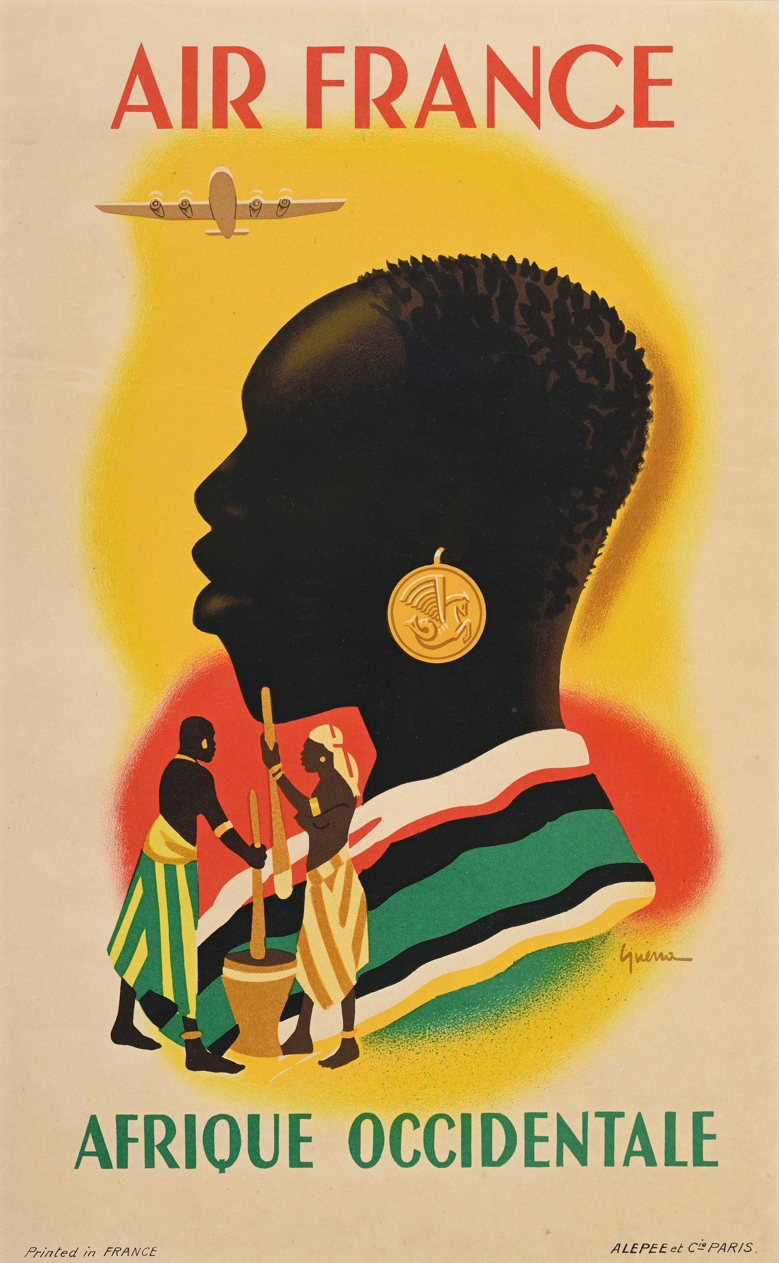 Vincent GUERRA, Air France, Afrique Occidentale, circa 1948, Alepee et Cie Paris, affiche encadr - 3