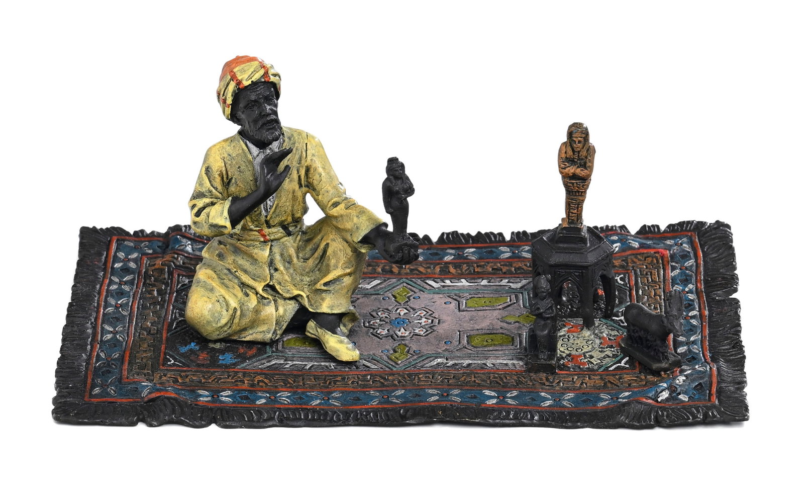 Marchand égyptien d'antiquités, bronze de Vienne orientaliste d'après la série ": Marchand égyptien d'antiquités, bronze de Vienne orientaliste d'après la série "Namgreb" de la maison Bergmann, 19 x 11 x 8 cm
