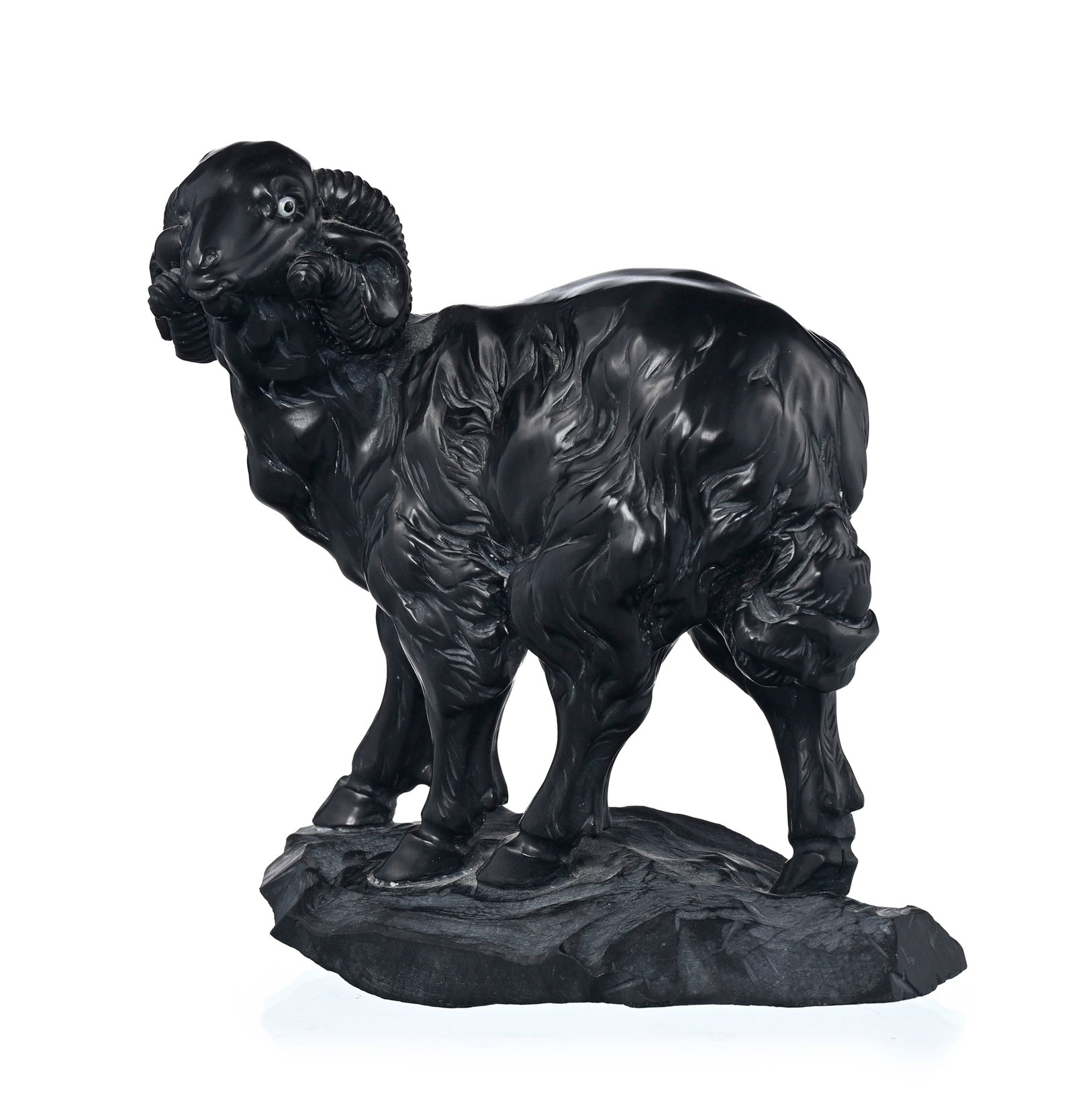 Bouc en pierre noire sculptée, probablement Allemagne, h. 18 cm: Bouc en pierre noire sculptée, probablement Allemagne, h. 18 cm