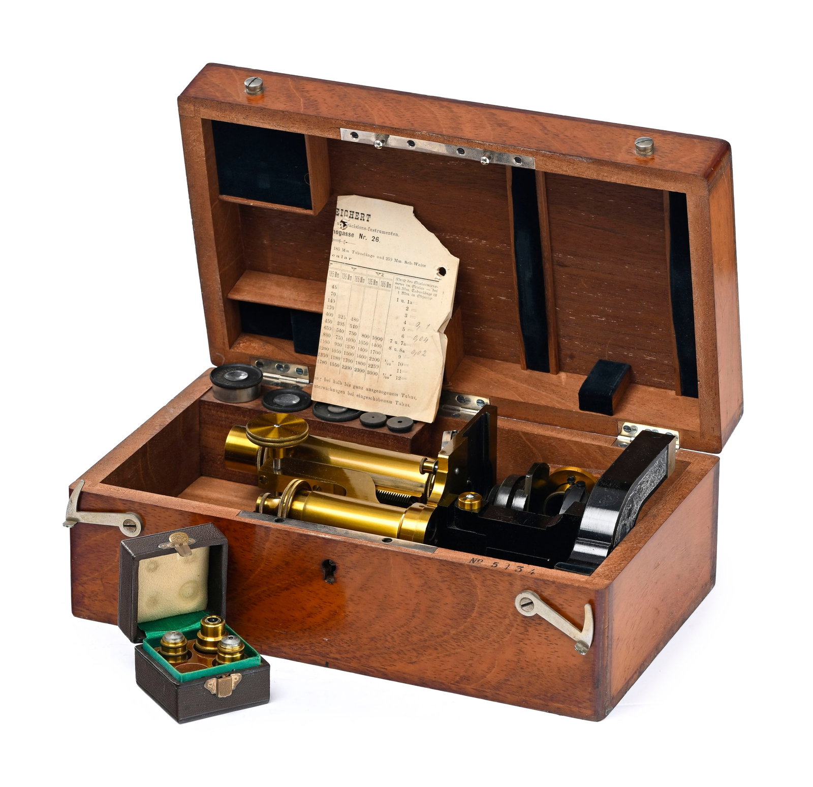 Microscope Carl Reichert à Vienne, n° série 5134 (1887), dans son coffret originel en - 4