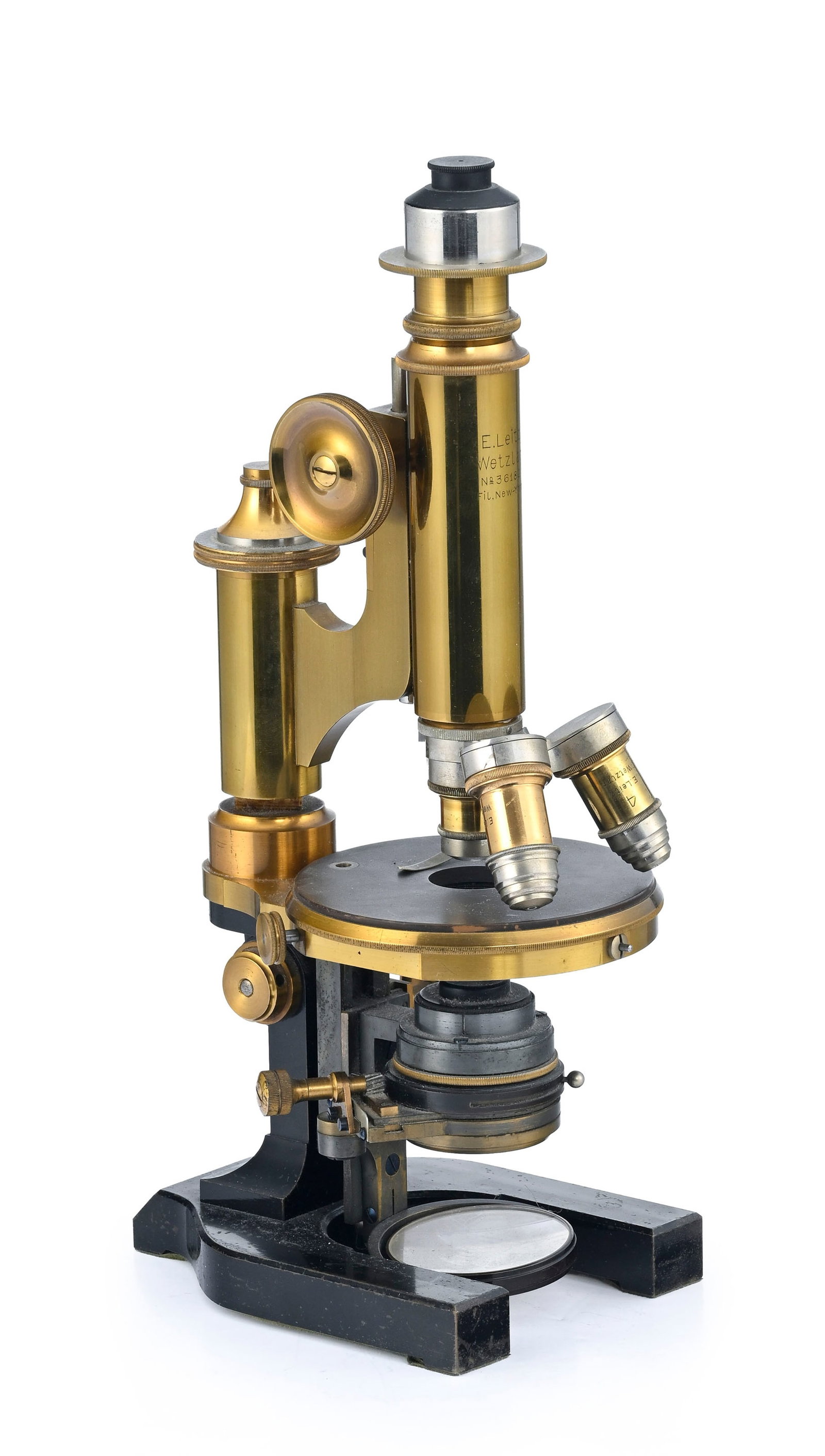 Microscope E.Leitz Wetzlar (New-York) en laiton , distribué par Industrie Générale d' - 5