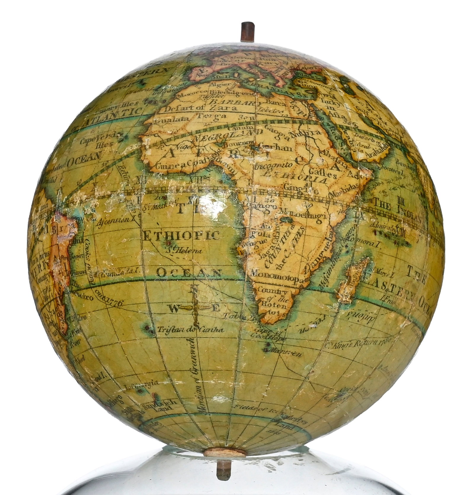 Globe terrestre de poche, par Lane à Londres, vers 1820, en papier et papier mâché, v - 10