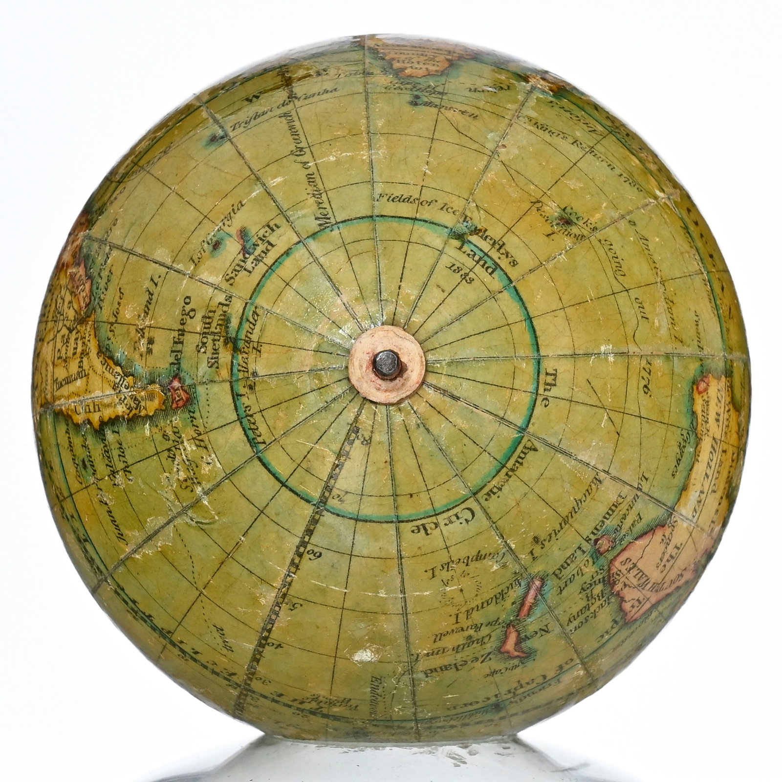 Globe terrestre de poche, par Lane à Londres, vers 1820, en papier et papier mâché, v - 11