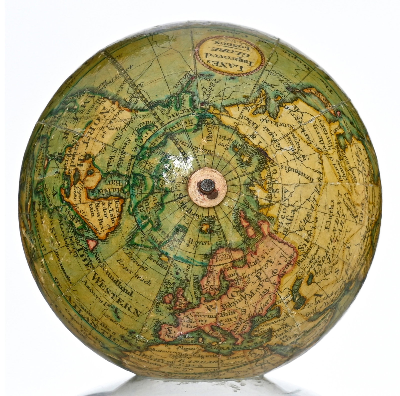 Globe terrestre de poche, par Lane à Londres, vers 1820, en papier et papier mâché, v - 12