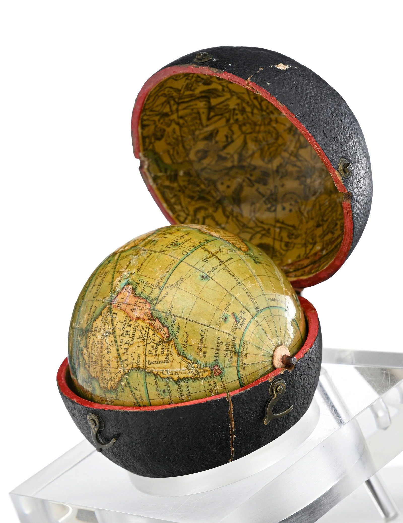 Globe terrestre de poche, par Lane à Londres, vers 1820, en papier et papier mâché, v - 6