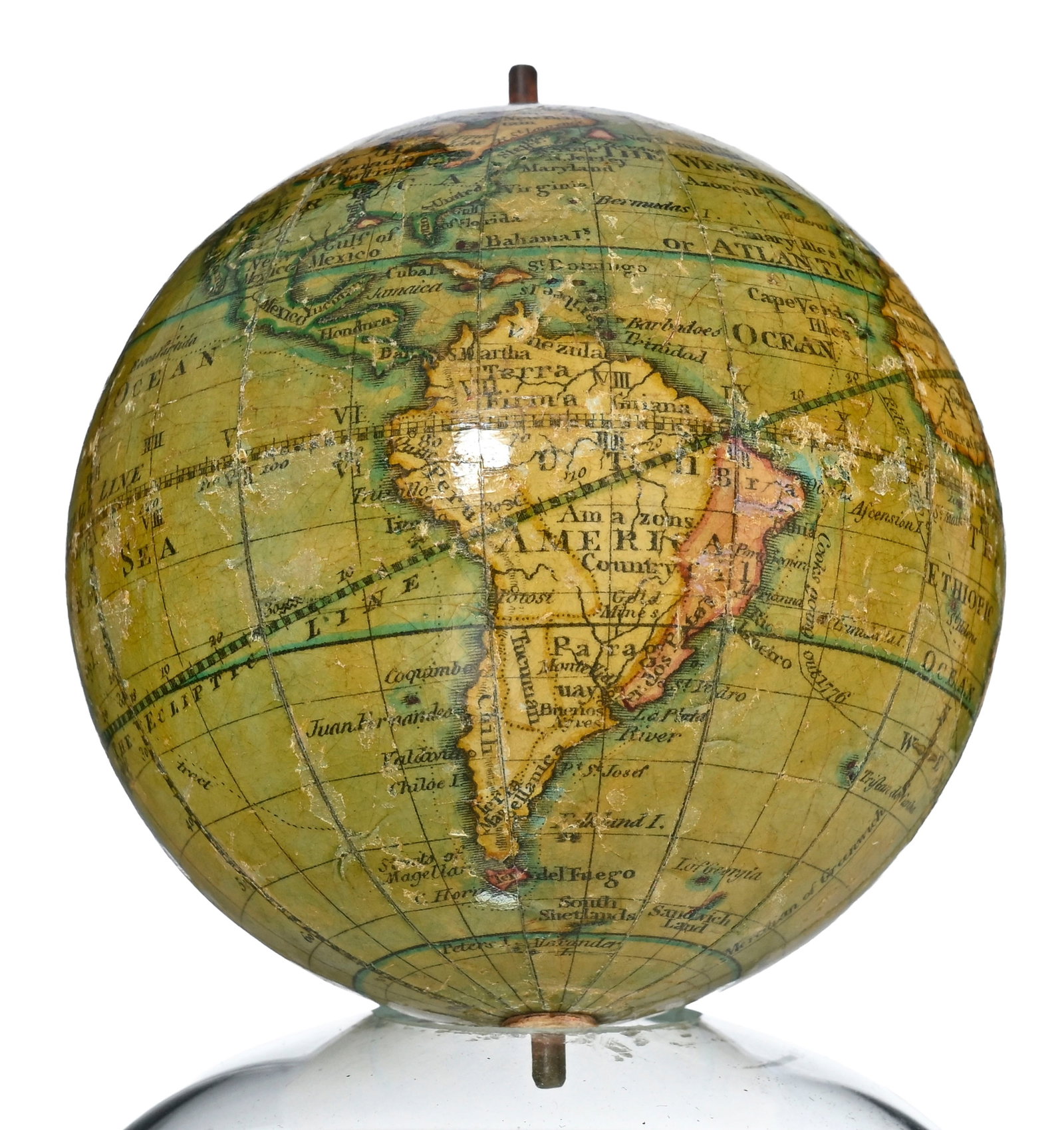 Globe terrestre de poche, par Lane à Londres, vers 1820, en papier et papier mâché, v - 7