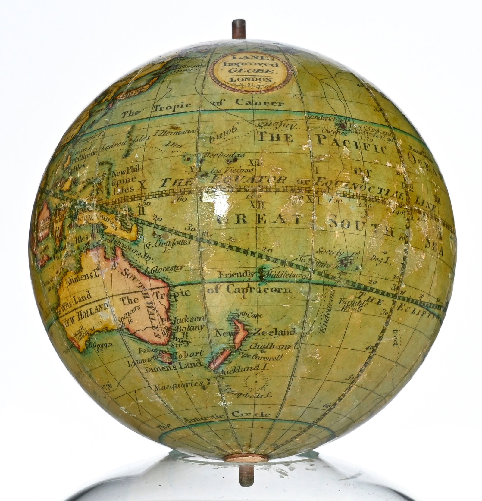 Globe terrestre de poche, par Lane à Londres, vers 1820, en papier et papier mâché, v - 8