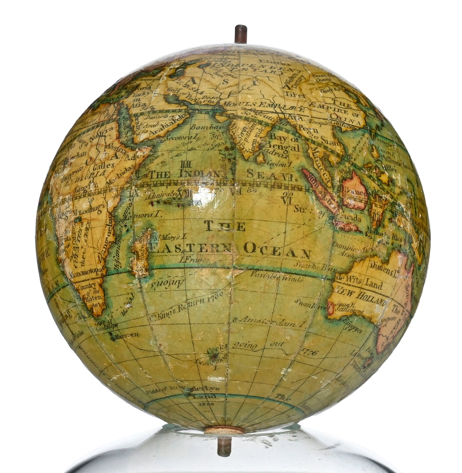 Globe terrestre de poche, par Lane à Londres, vers 1820, en papier et papier mâché, v - 9