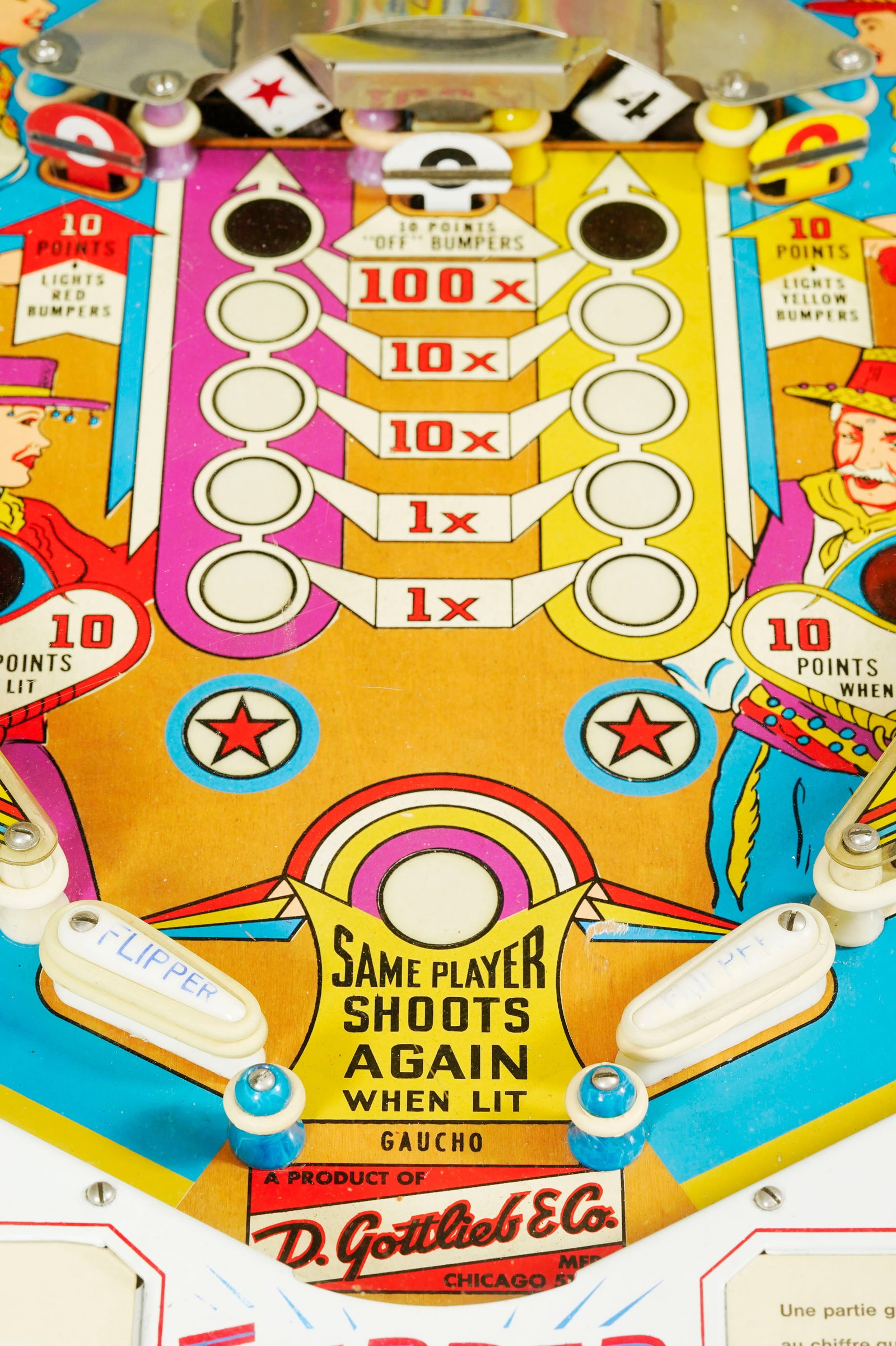 D. Gottlieb & Co., USA, "Gaucho", 1963, flipper, long. 140 cm, h. 177 cm, larg. 73 cm (à restau - 4