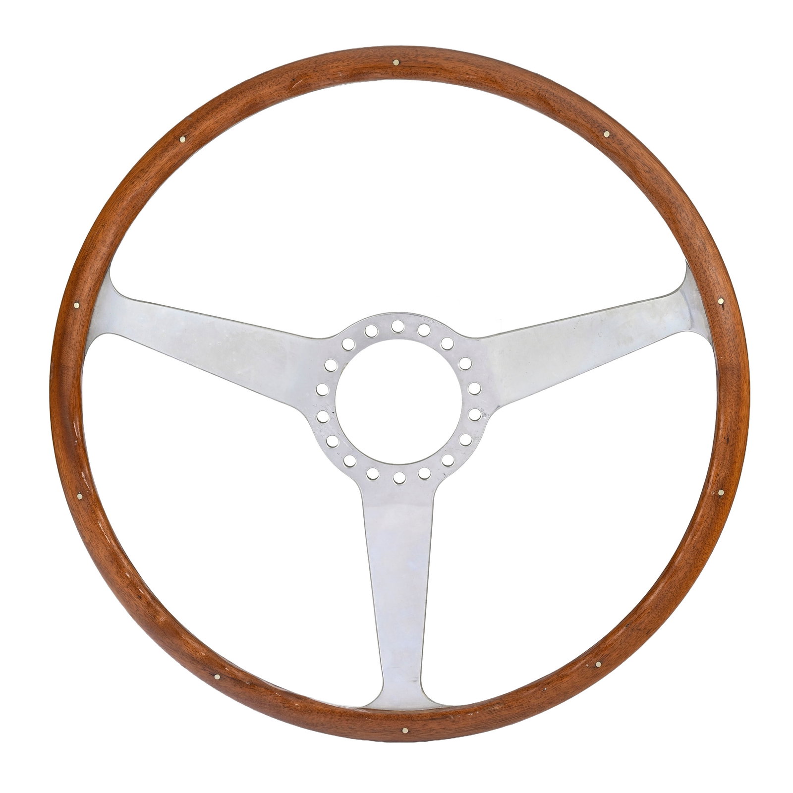 Volant ancien en aluminium et cerclage de bois bichrome, circa 1960, convient pour plusieurs mod - 3