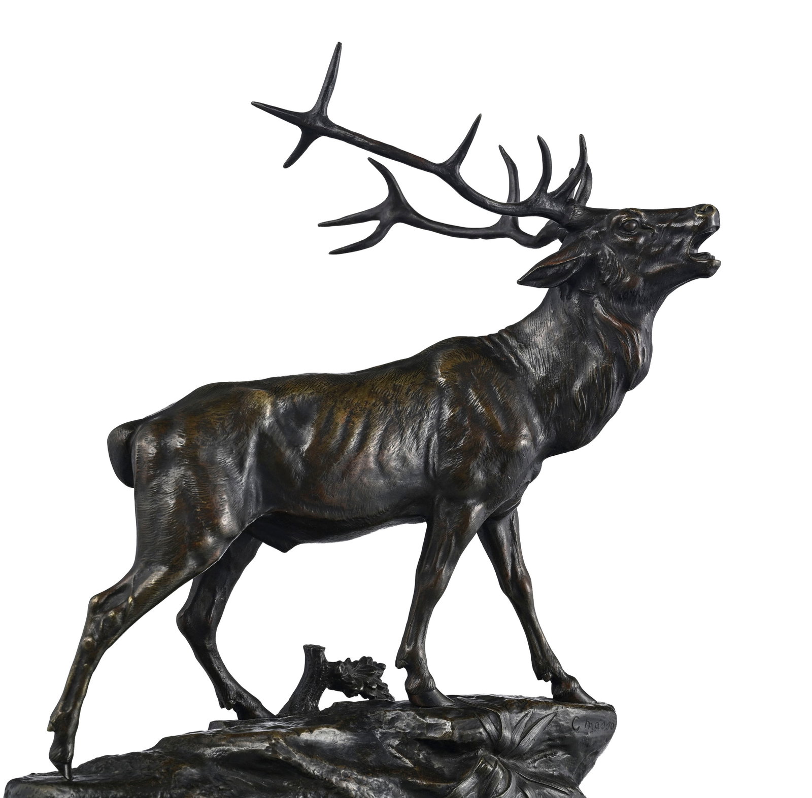 Clovis-Edmond Masson (1838-1913), Cerf bramant, bronze à patine brune mordorée, signé - 3