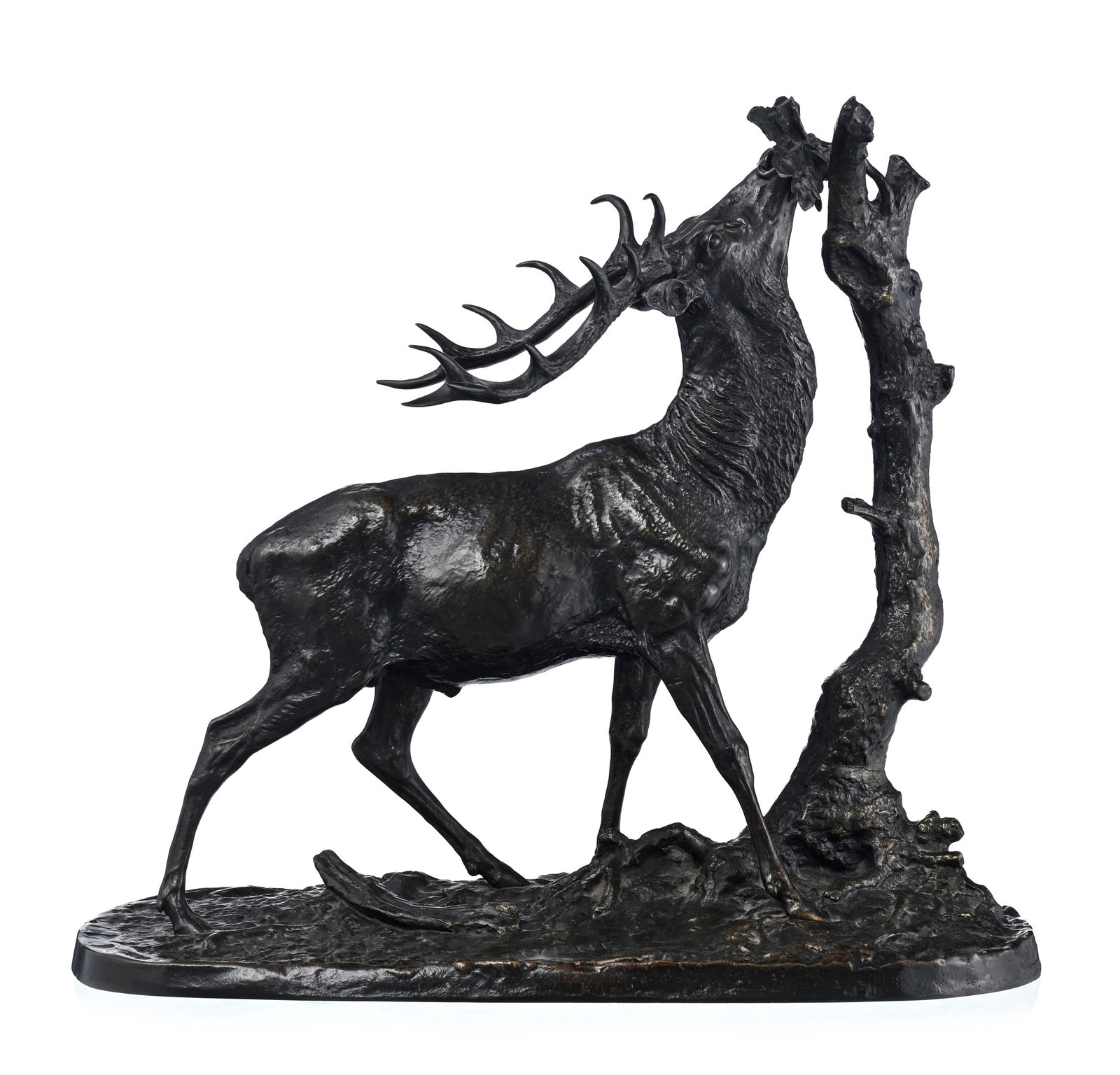 Pierre-Jules Mène (1810-1879), Cerf à la feuille, bronze à patine brune, signé s (1 of 5)
